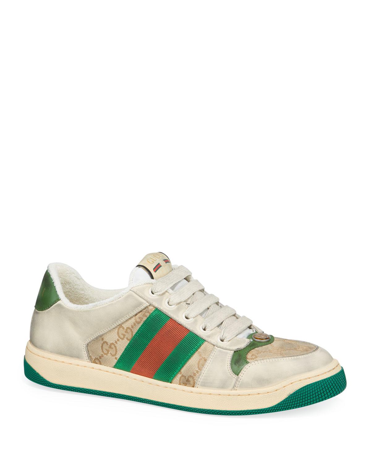 Gucci Canvas Virtus Distressed Leather And Webbing Sneakers in White ...