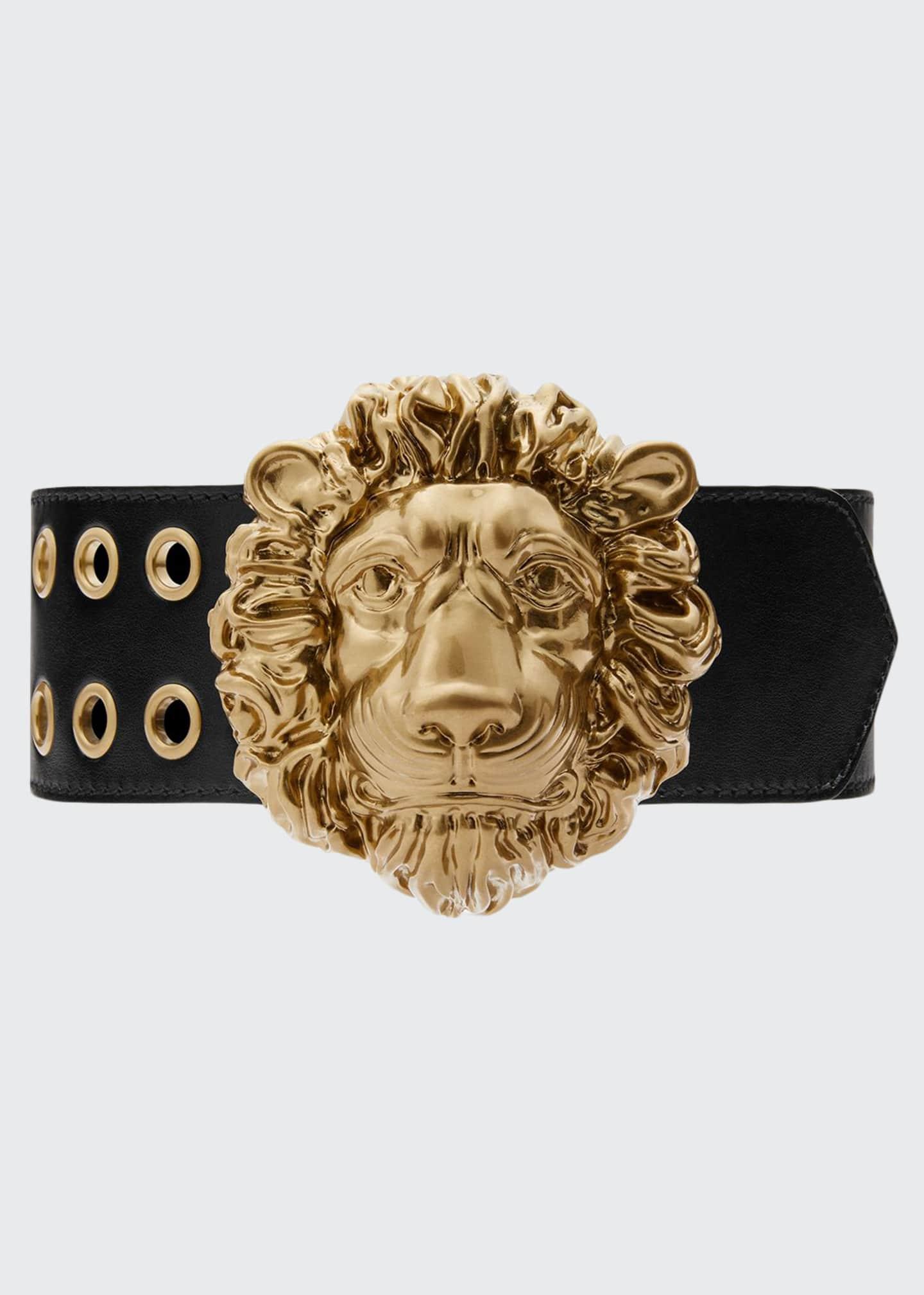 White leather Lion Head buckle belt