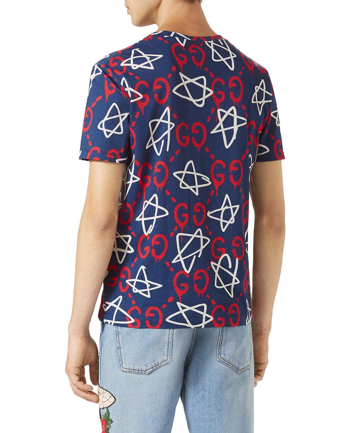 Gucci Ghost-print Crew-neck T-shirt in Blue for Men - Lyst