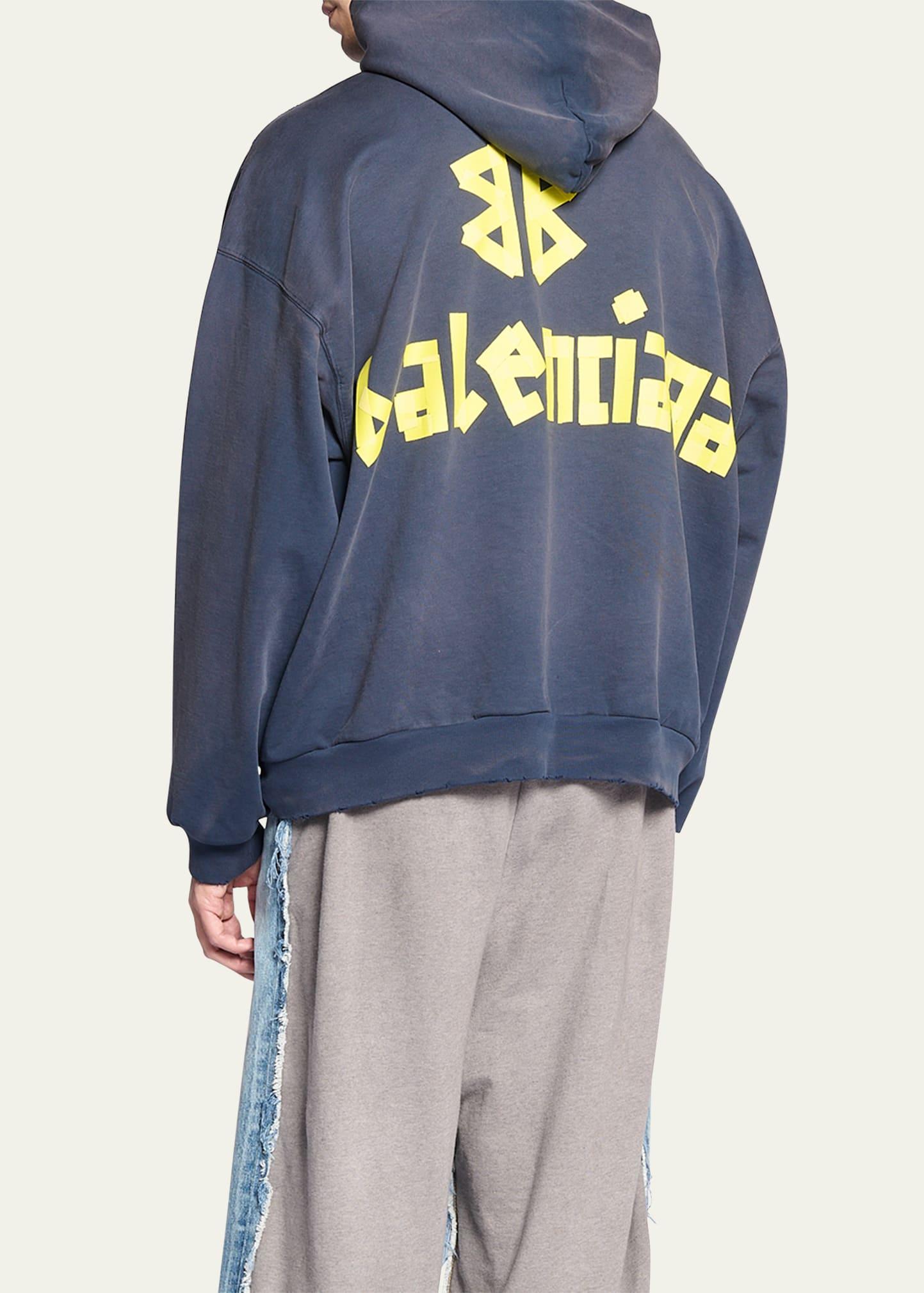 Balenciaga Taped Logo Hoodie With Ripped Pocket in Blue for Men | Lyst