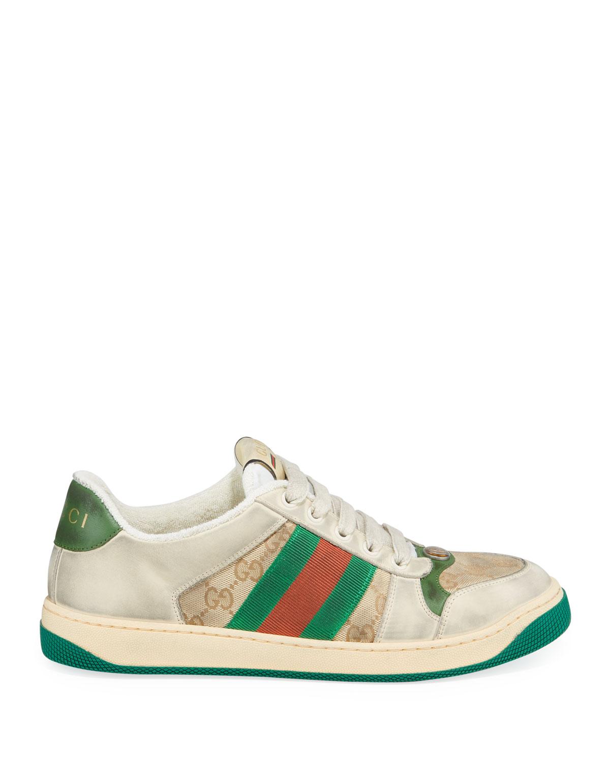 Gucci Canvas Virtus Distressed Leather And Webbing Sneakers in White ...