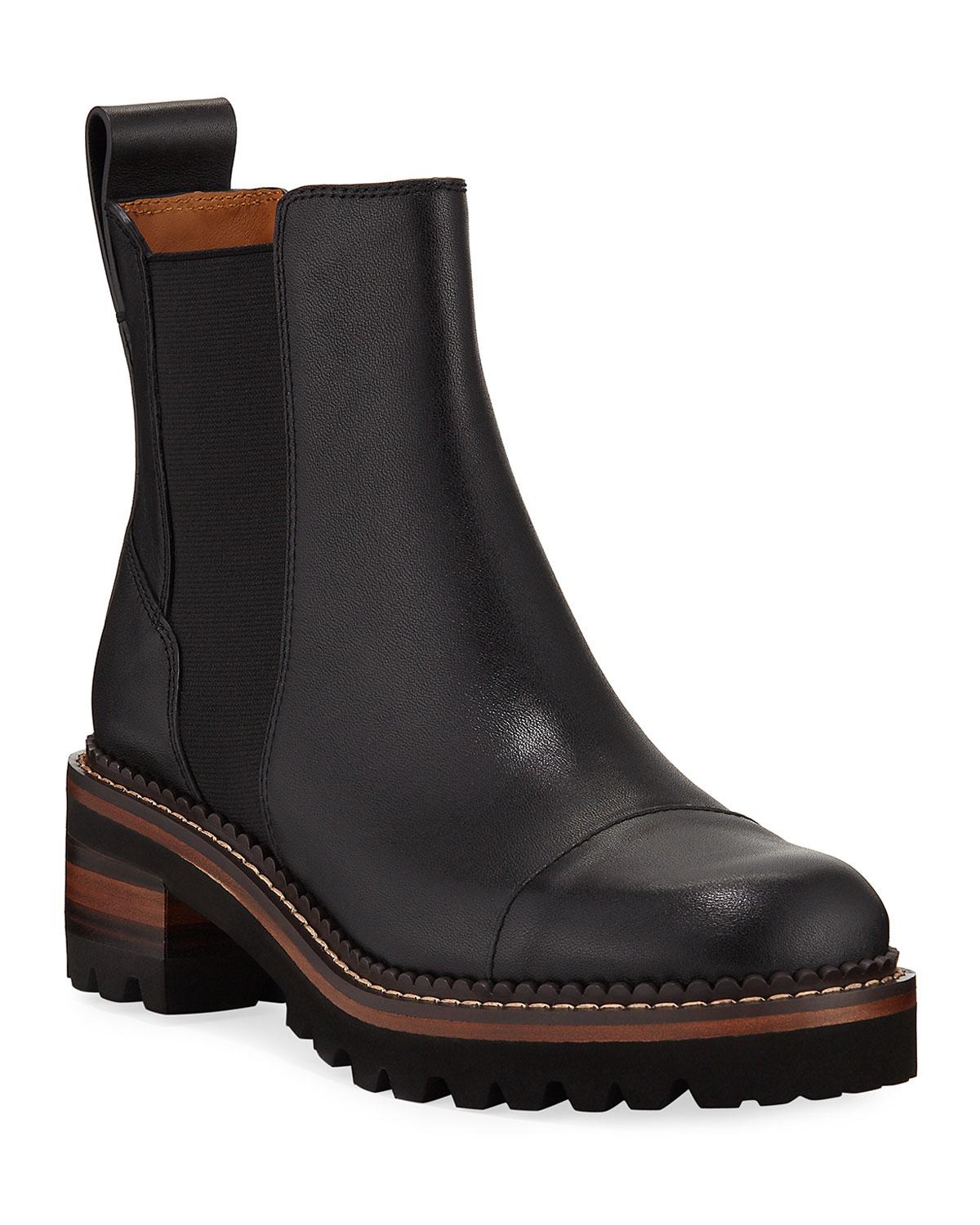 See By Chloé 30mm Leather Lug-sole Chelsea Boots in Black - Lyst