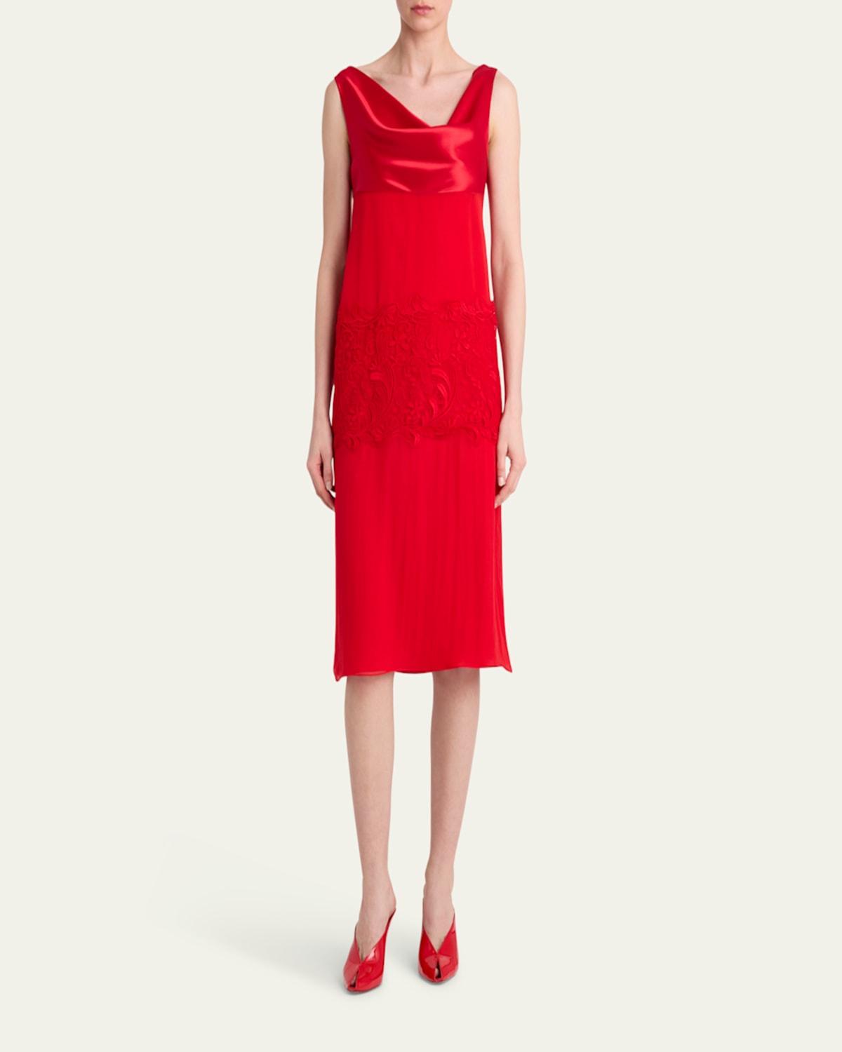 ワンピース SALVATORE FERRAGAMO Pink Cotton Blend Dress Chalk Pink Pink Cotton Poplin Open Neck Smock Dress | GANNI US
