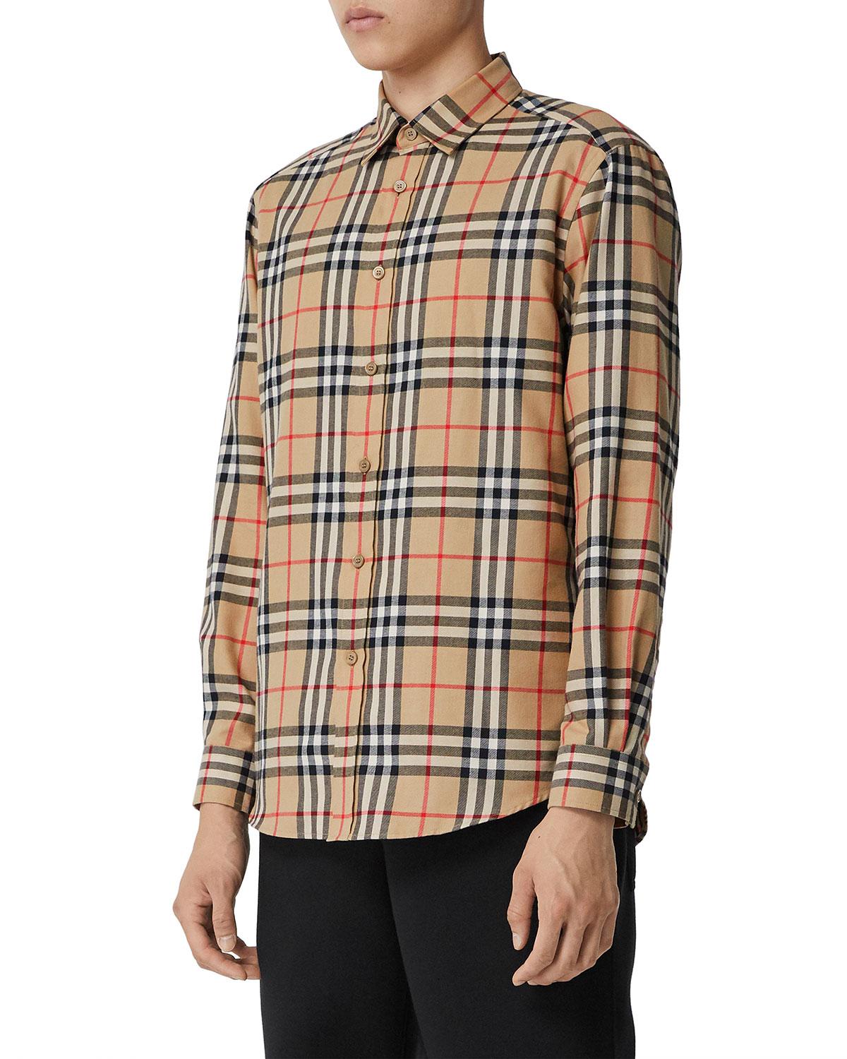 Burberry Men's Chambers Check Flannel Sport Shirt, Beige in Natural for ...