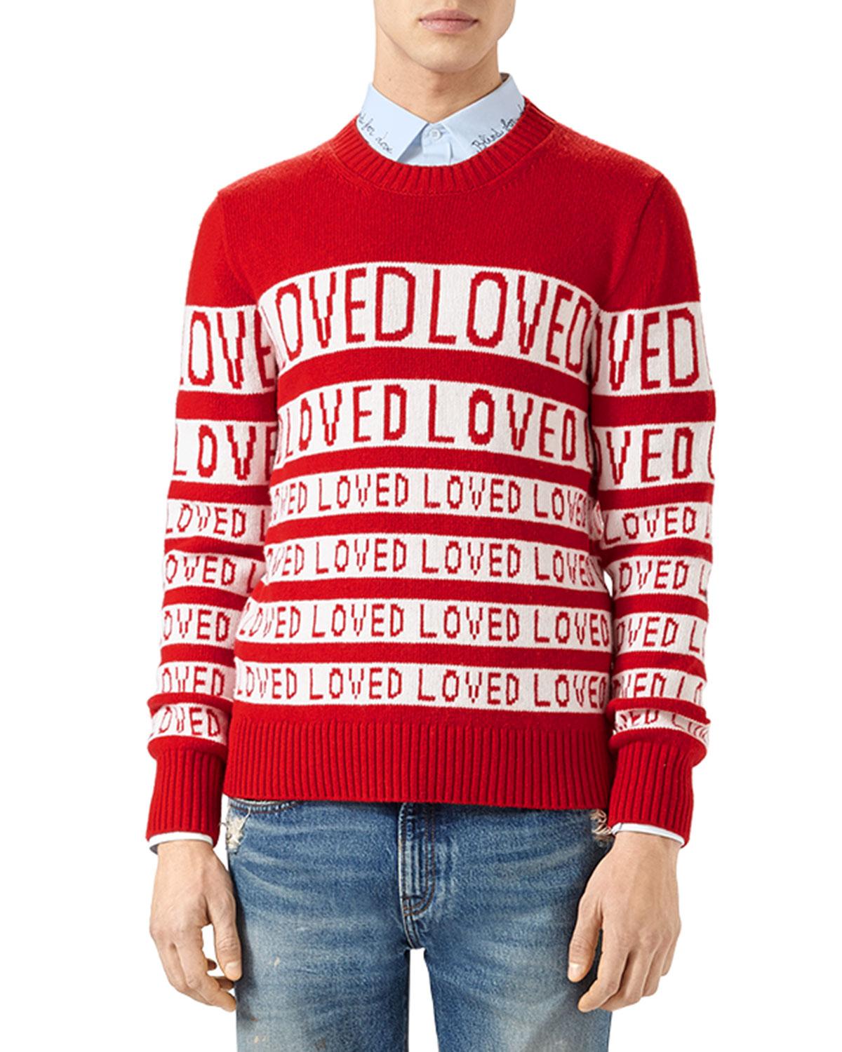 Gucci Wool Loved Jacquard Sweater in Red for Men - Lyst