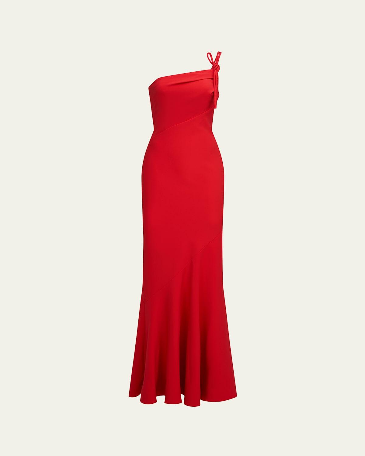 Halston Sybil One-Shoulder Crepe Column Gown in Red Lyst