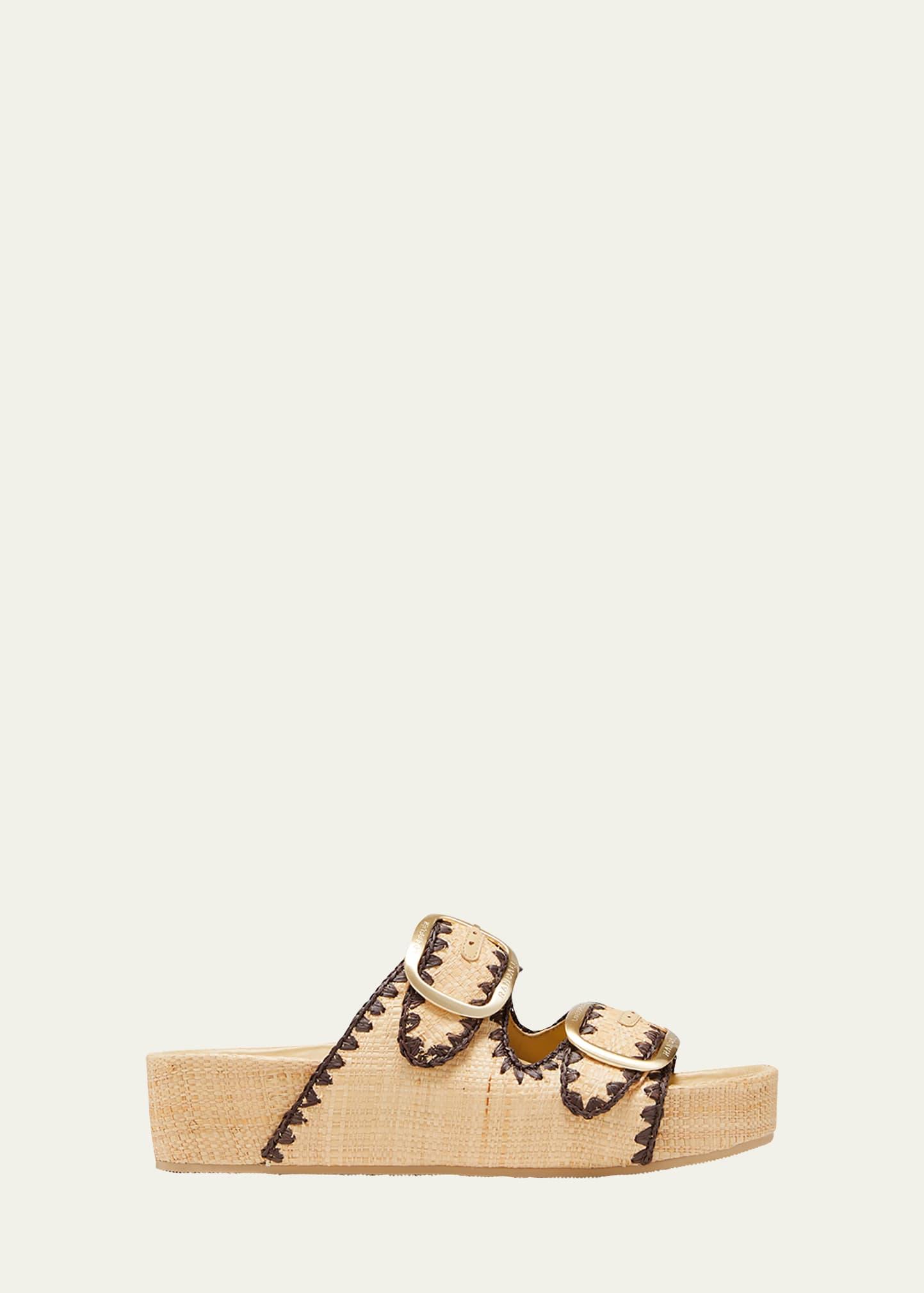 Loeffler Randall Theo Double Buckle Raffia Sandals in Natural | Lyst