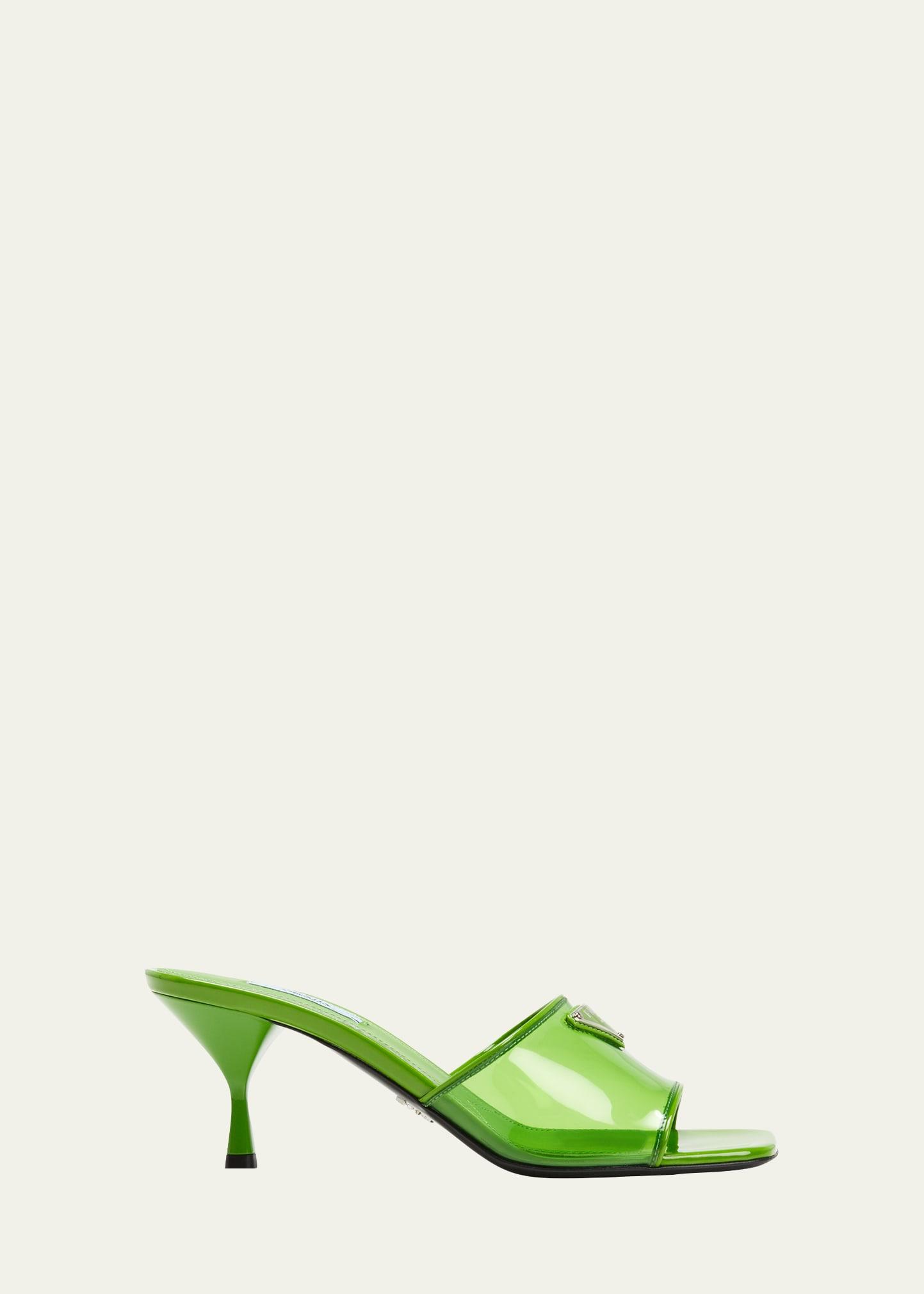 Prada Plexi Patent Kitten heel Mule Sandals in Green Lyst