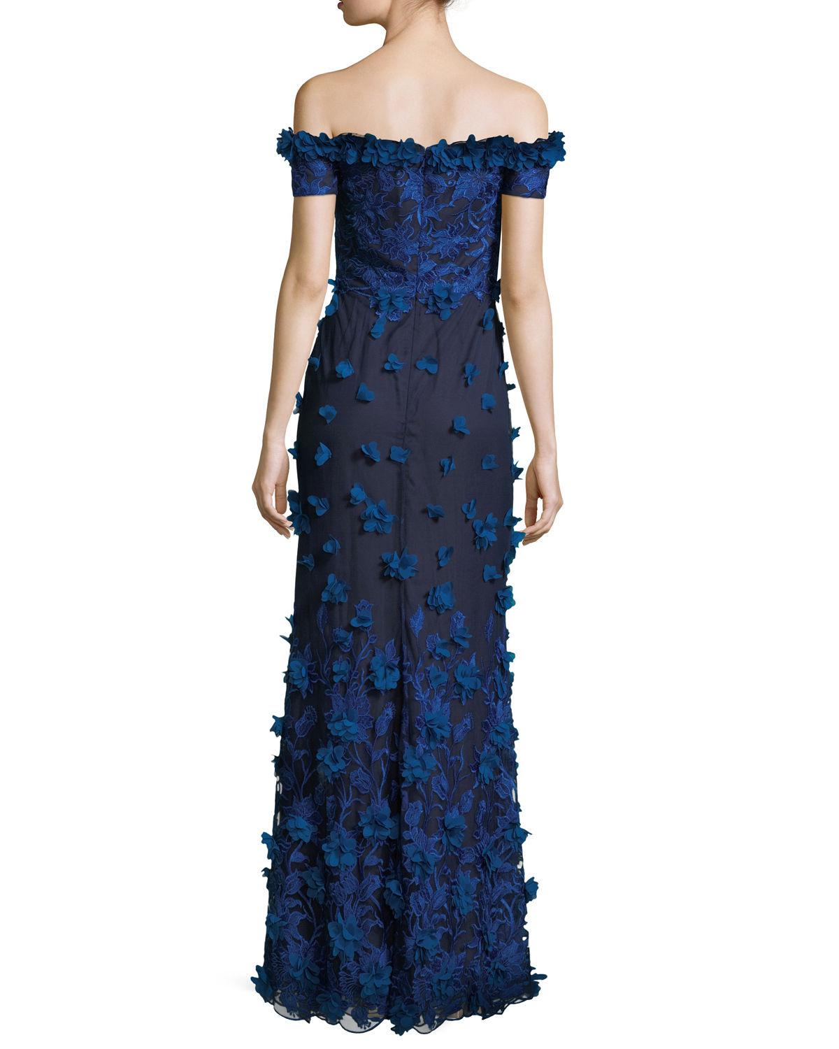 Marchesa notte Synthetic Off-the-shoulder Column Evening Gown W/ 3d ...
