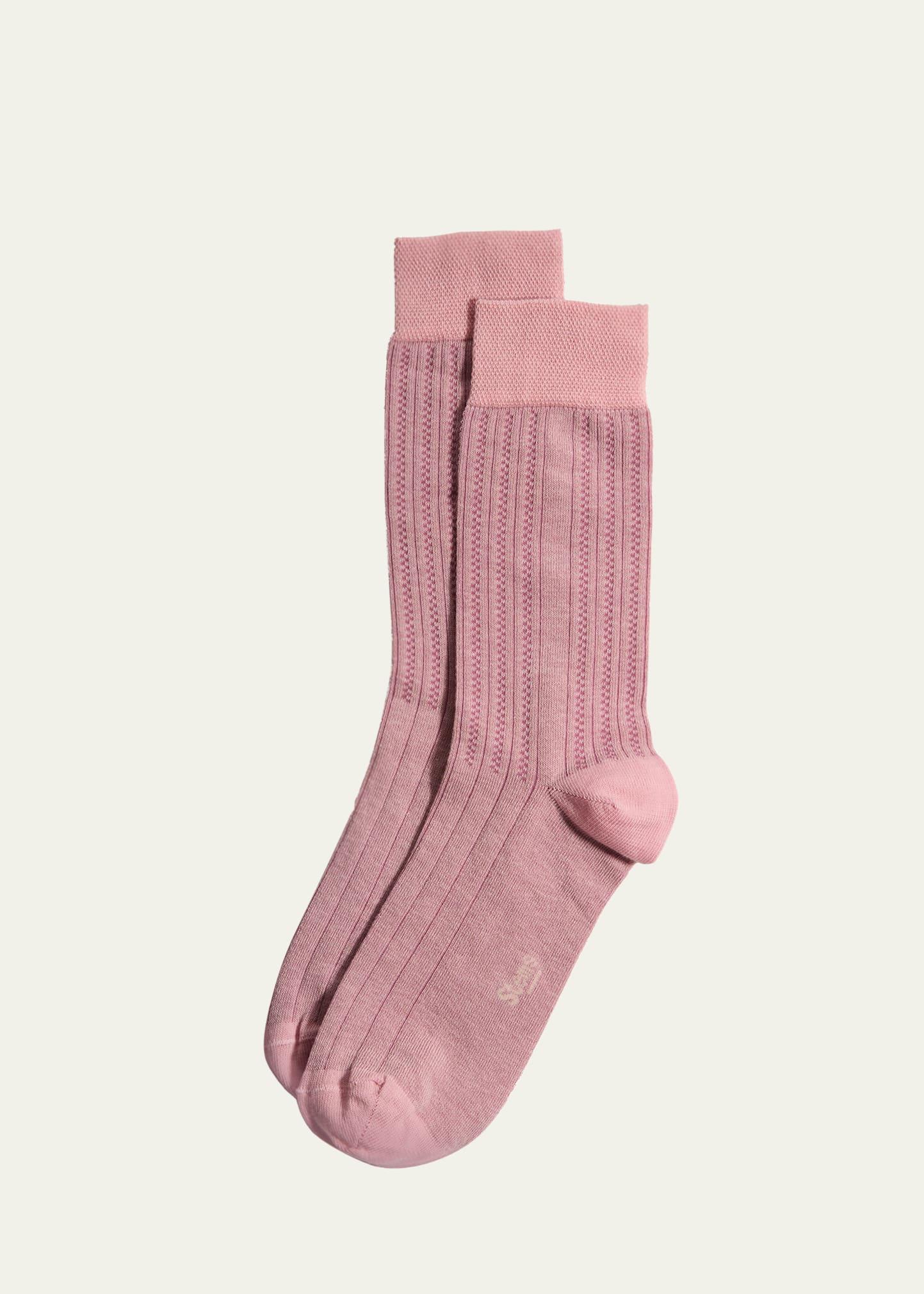 Stems Lola Cashmere Ribbed Crew Socks in Pink