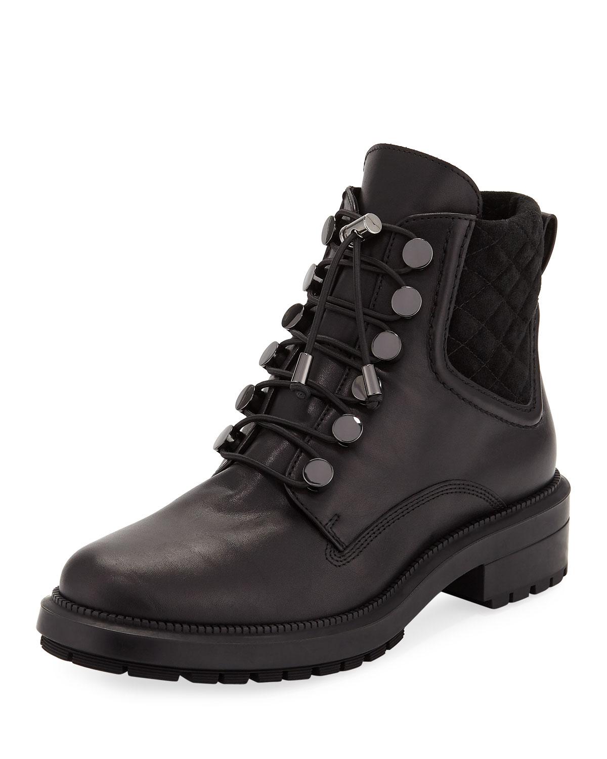 Aquatalia Linda Leather Combat Boots in Black - Lyst