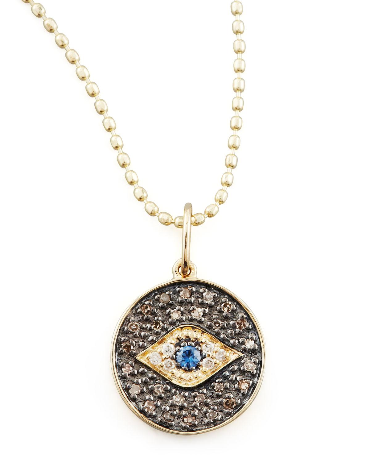 Sydney Evan Small Diamond Evil Eye Medallion Necklace in Metallic Lyst