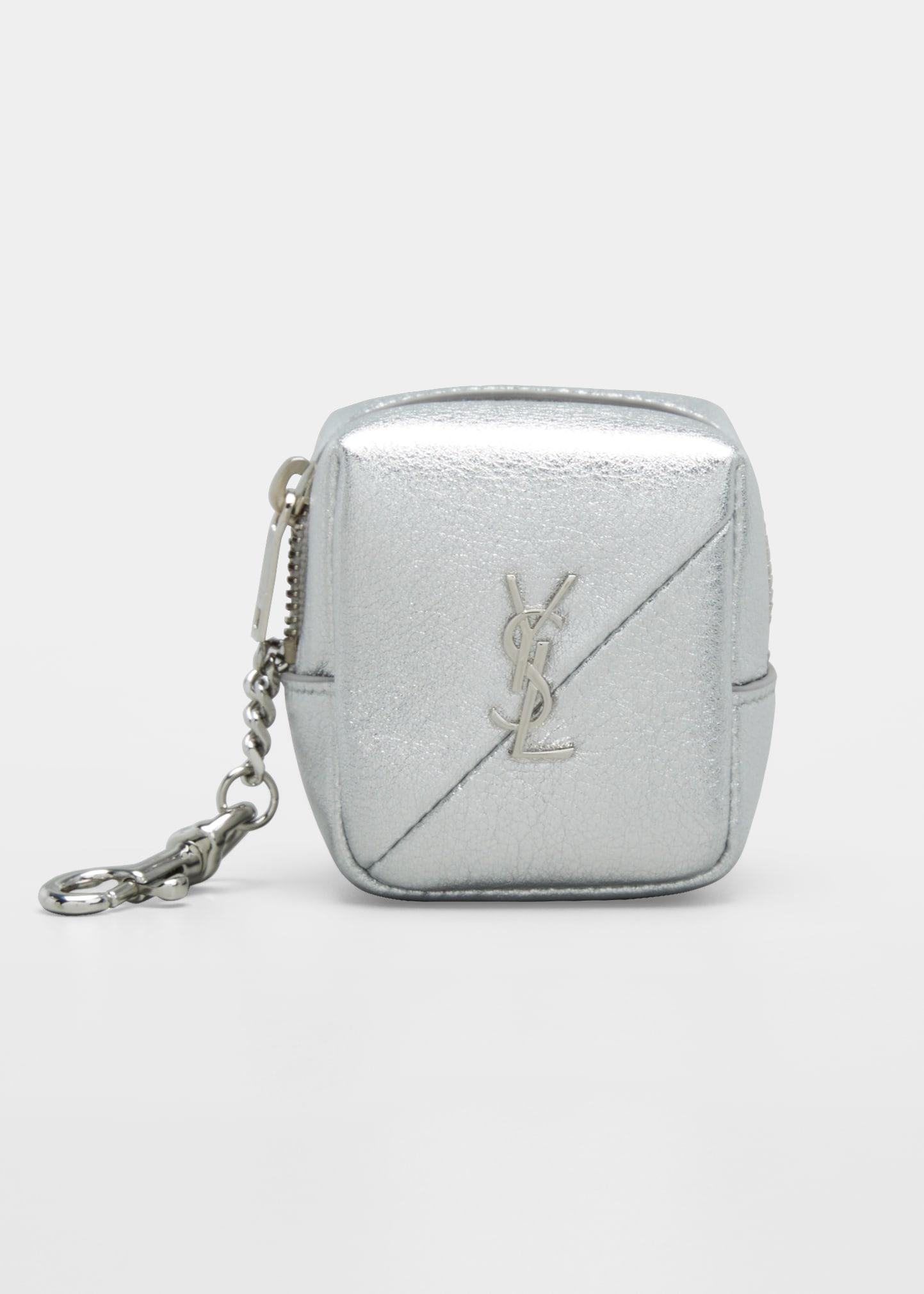 Saint Laurent Jamie Ysl Leather Square Pouch Key Chain Charm in Gray