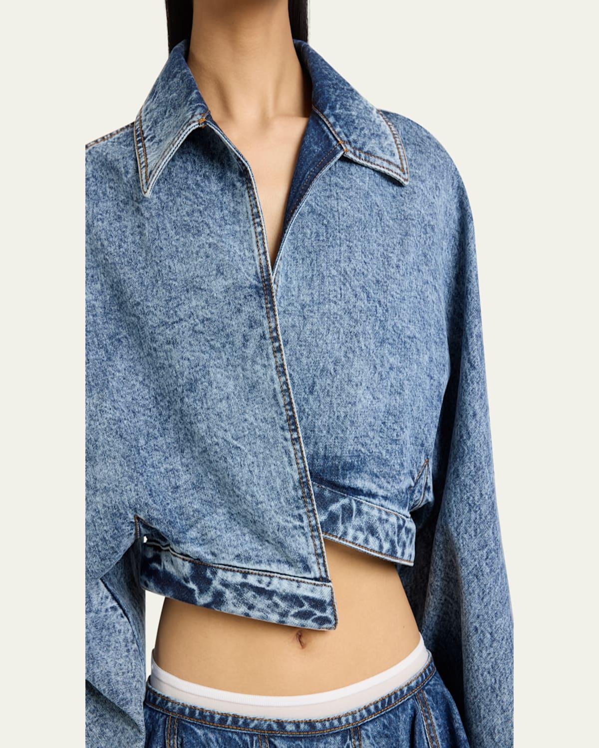 Alaïa Wrap Denim Cropped Asymmetric Jacket in Blue Lyst