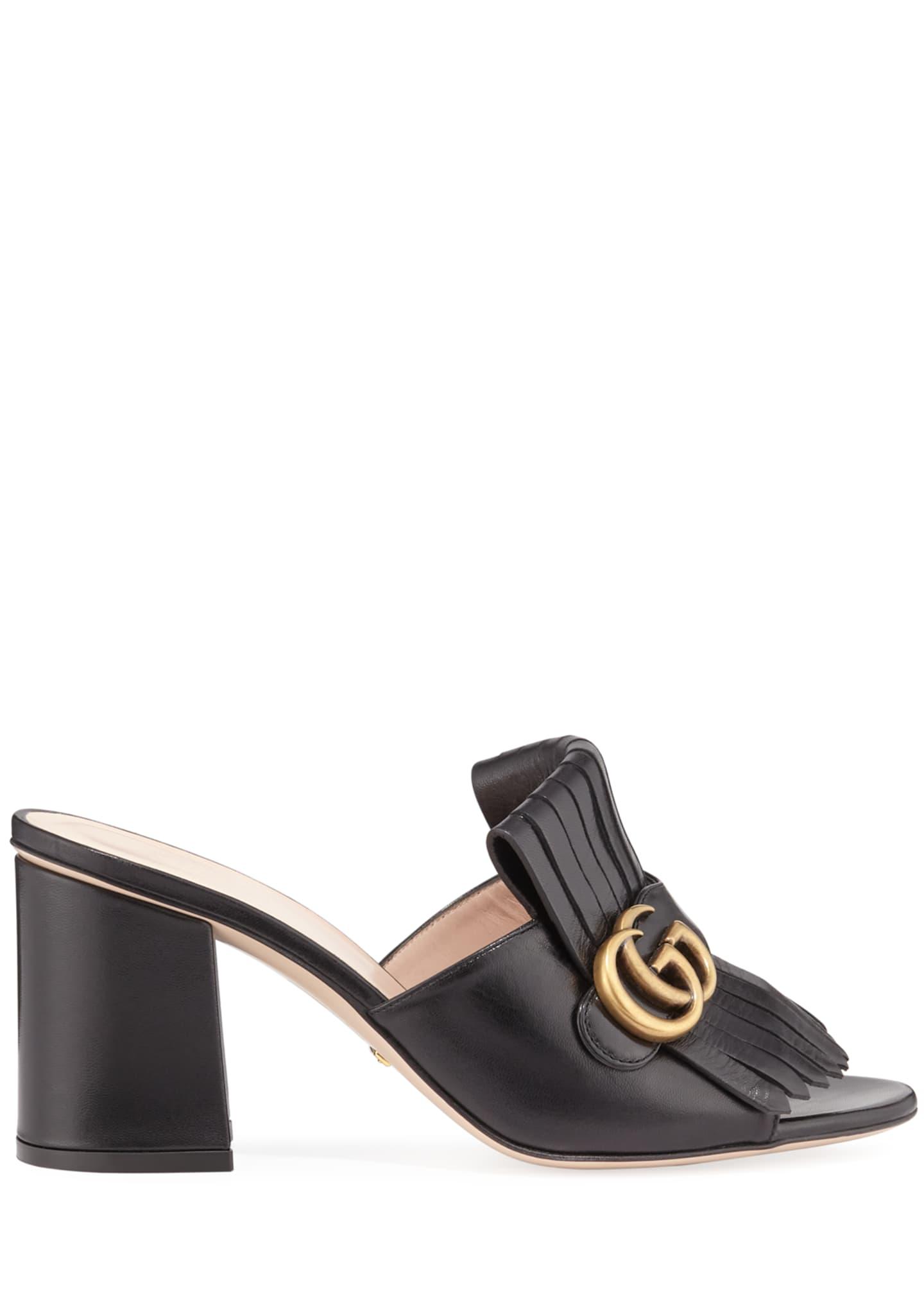Gucci Marmont Leather Sandals in Black - Lyst