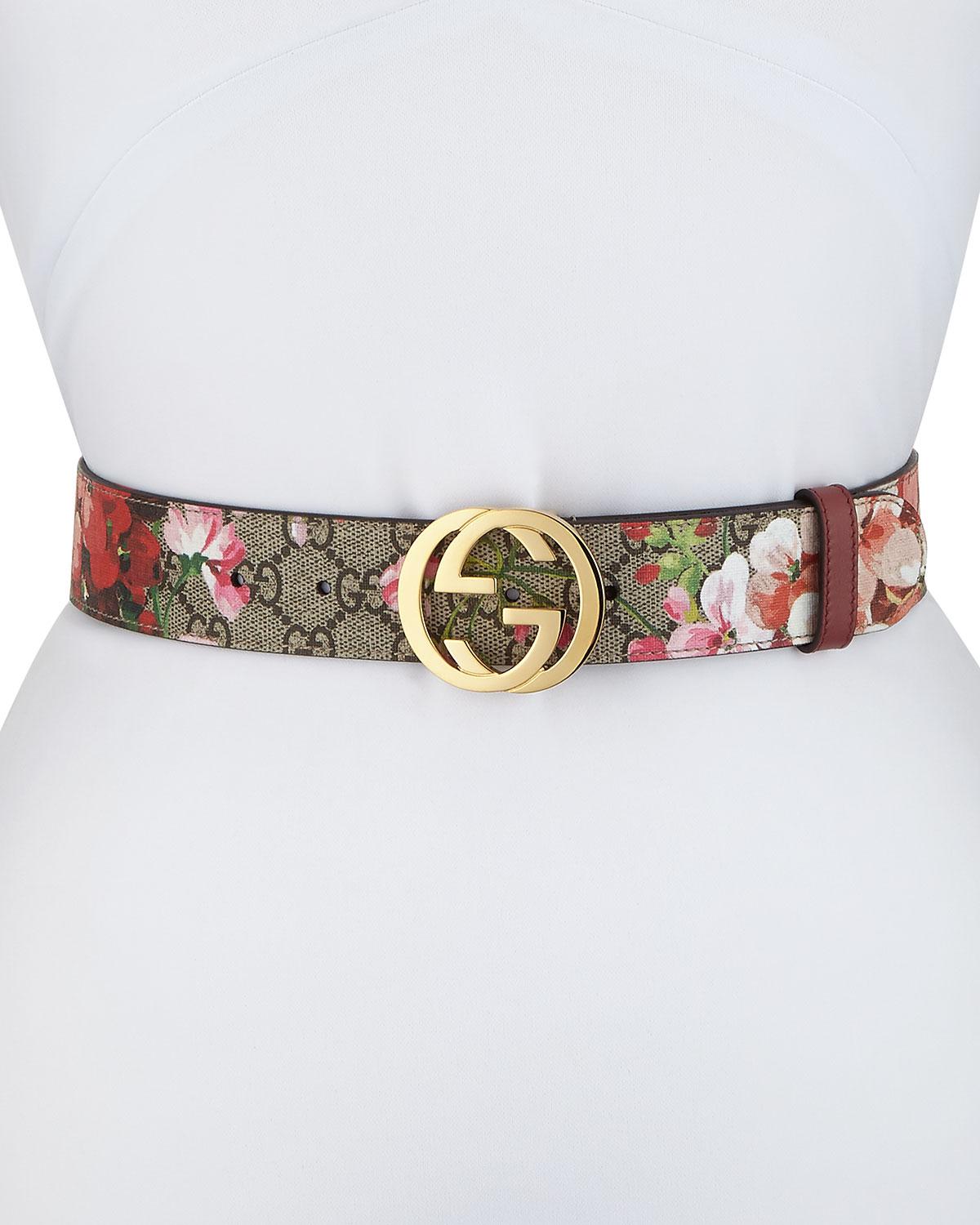 Gucci Canvas GG Blooms Belt in Pink - Lyst