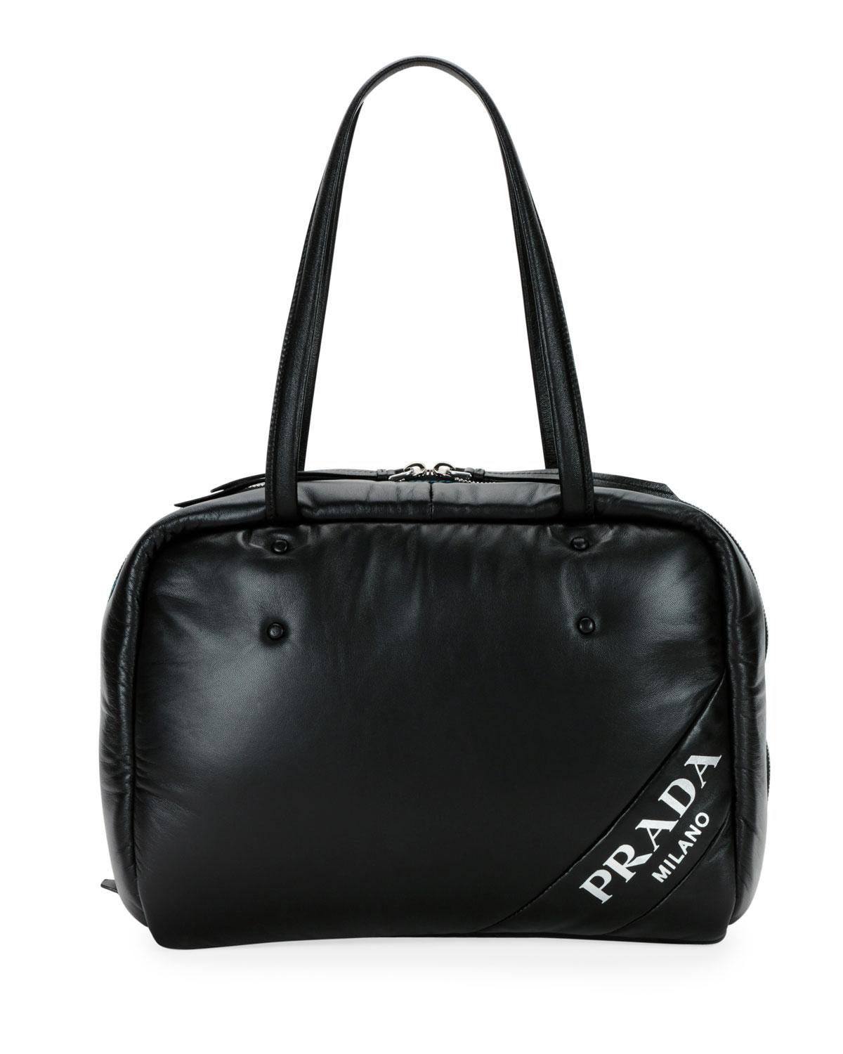 Prada Soft Leather Shoulder Bag in Black - Lyst