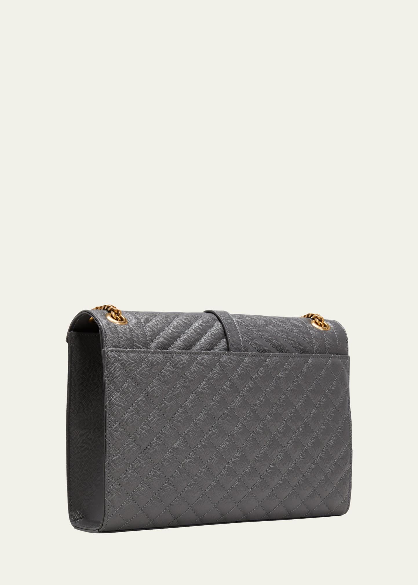 Saint Laurent Ysl Tri-Quilted Wallet on Chain Greyish Brown