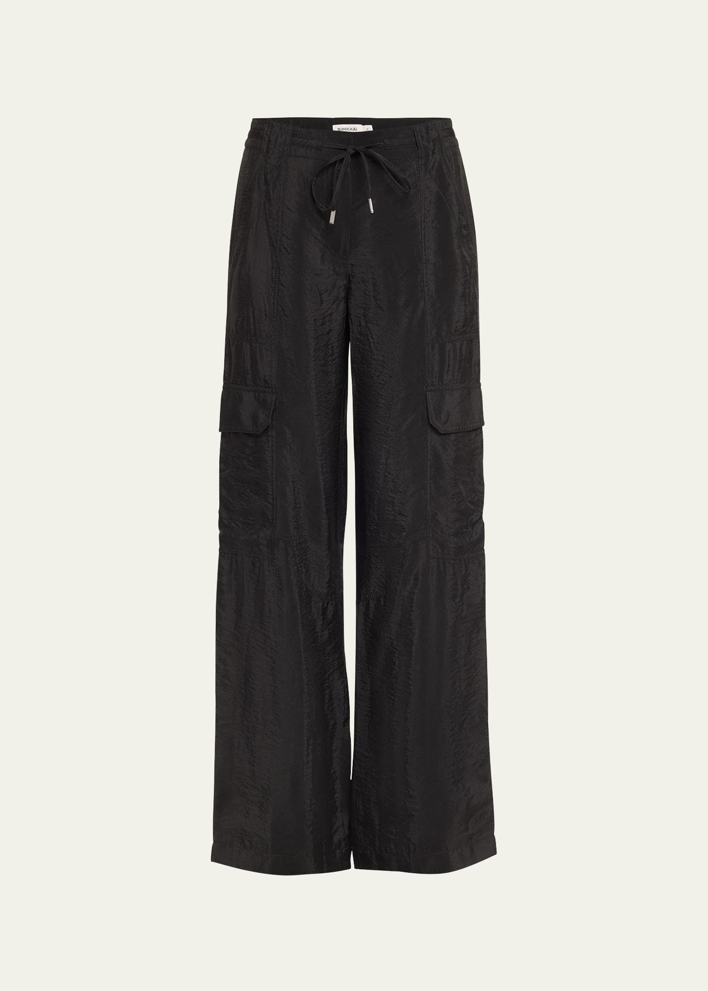 Jonathan Simkhai Aurora Parachute Nylon Utility Pants in Black