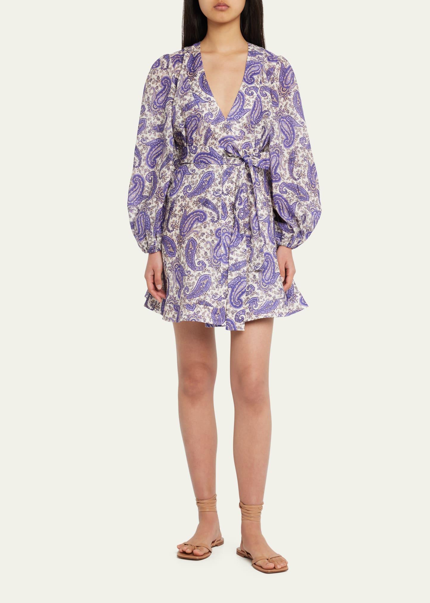 Zimmermann Devi Paisley Wrap Mini Dress In Purple Lyst