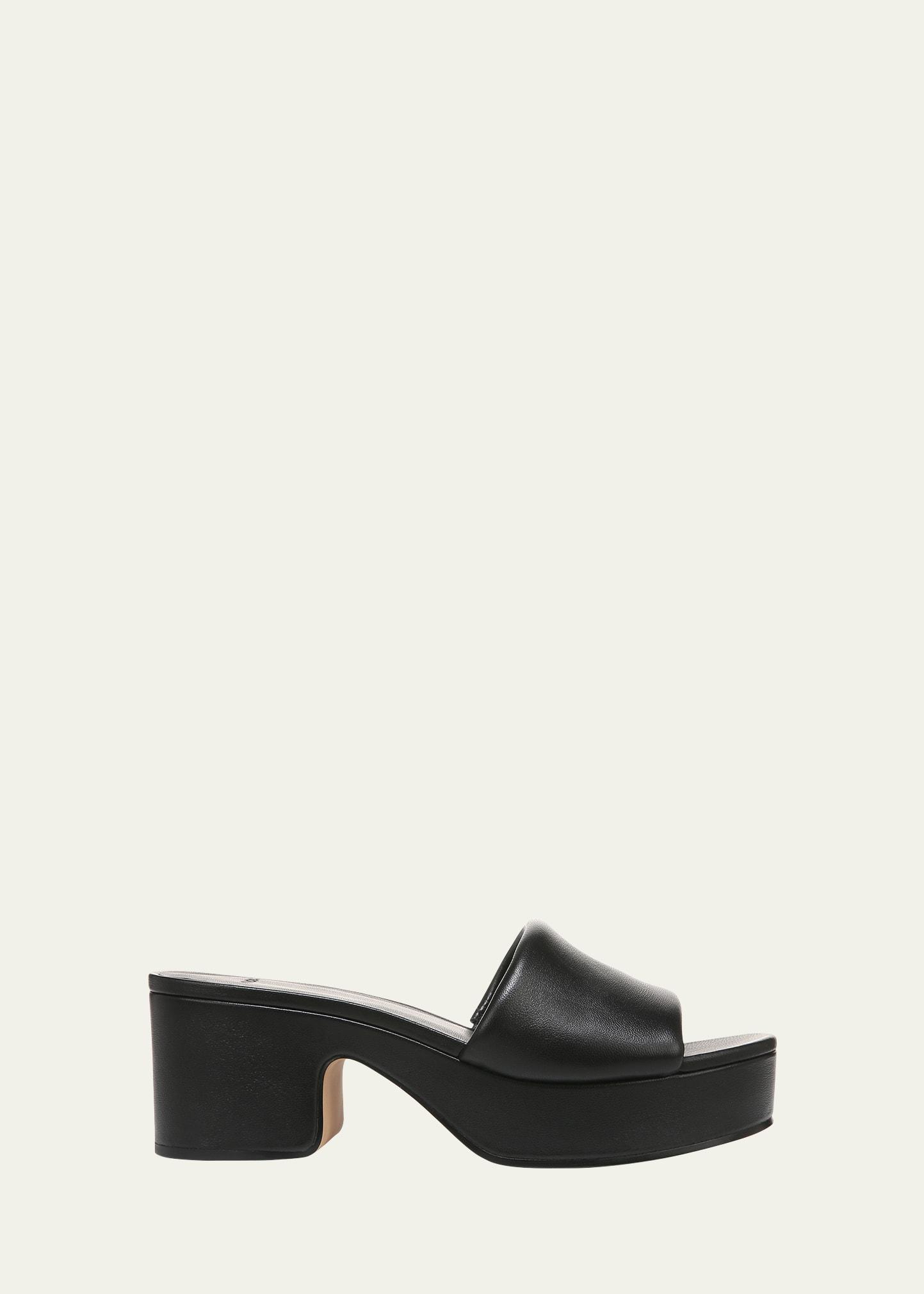 Vince Margo Leather Block-heel Slide Sandals in Black | Lyst