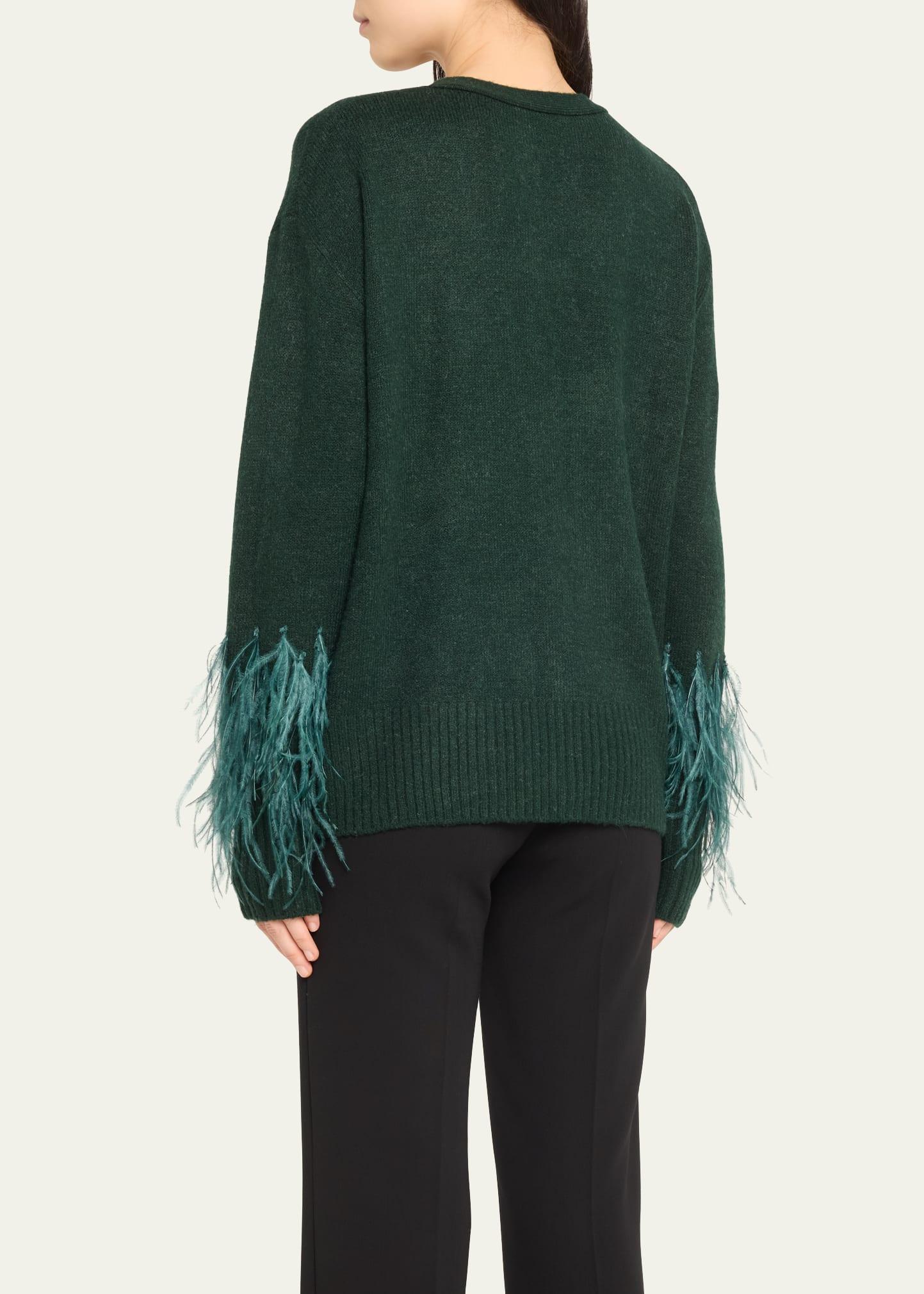 Cinq À Sept Briana Feather-cuff Knit Cardigan in Green | Lyst