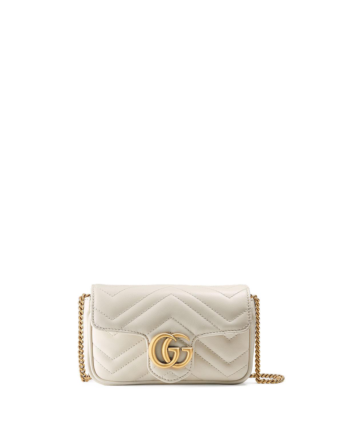 Gucci Supermini Quilted Leather Chain Shoulder Bag in White - Lyst