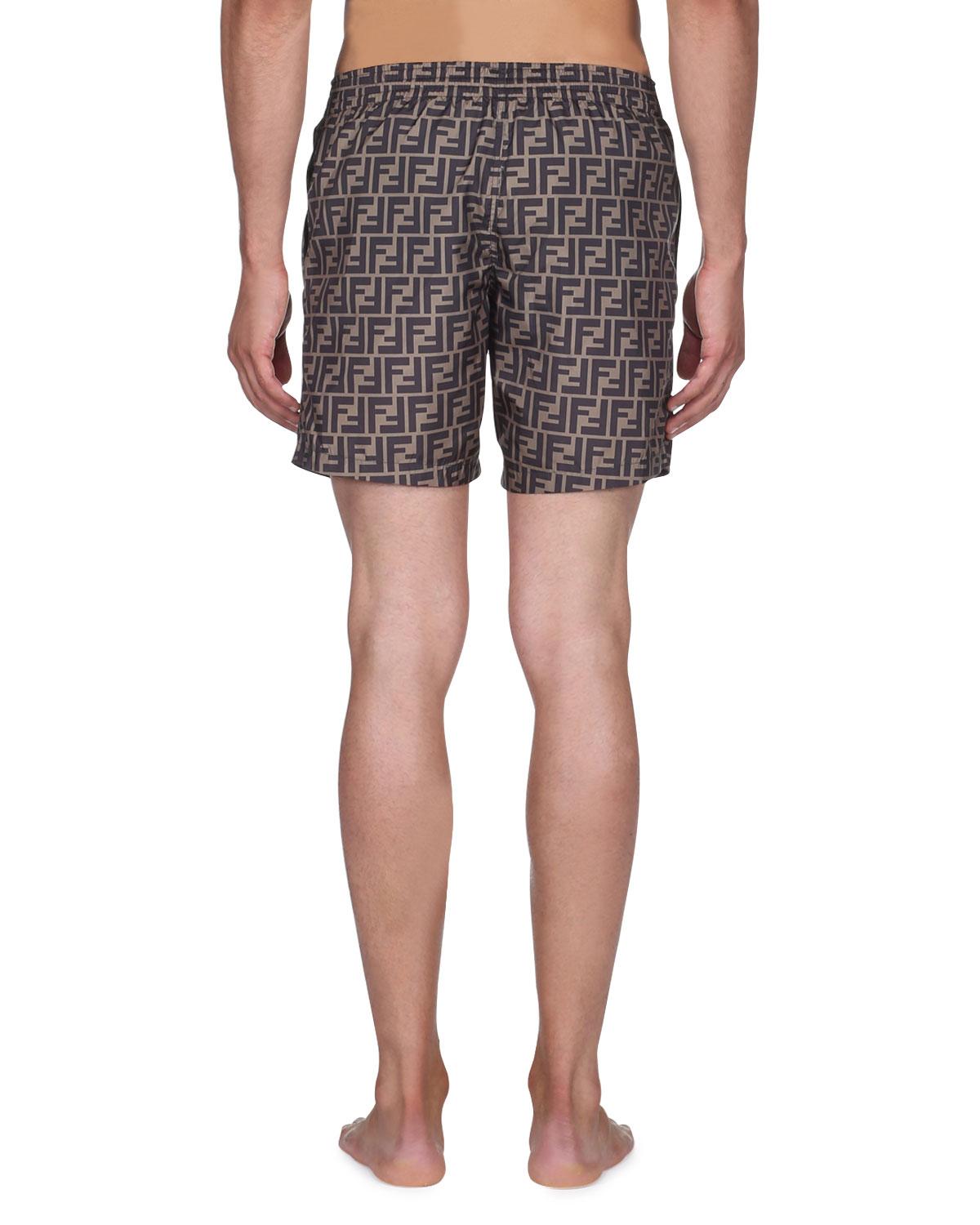 Fendi Synthetic Men's Logo Allover Swim Trunks in Brown Pattern (Gray ...