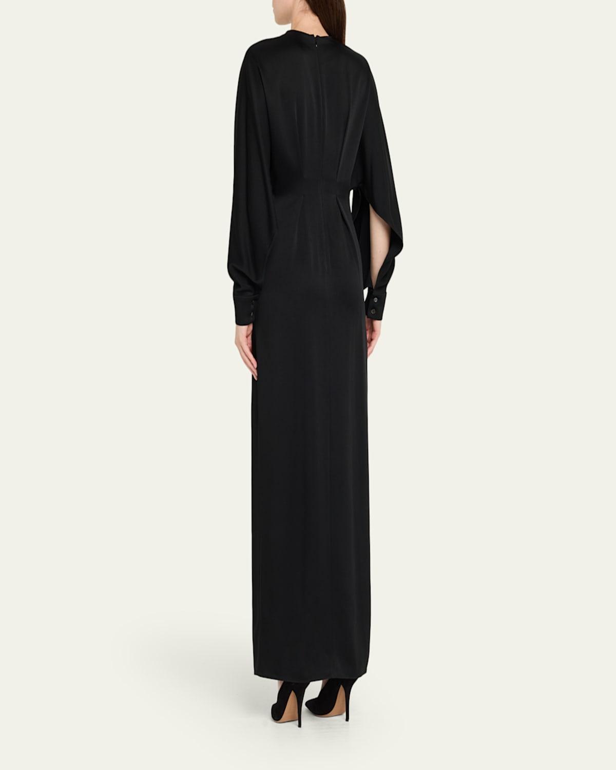 Michael Kors Slit Long-Sleeve Satin Gown in Black | Lyst