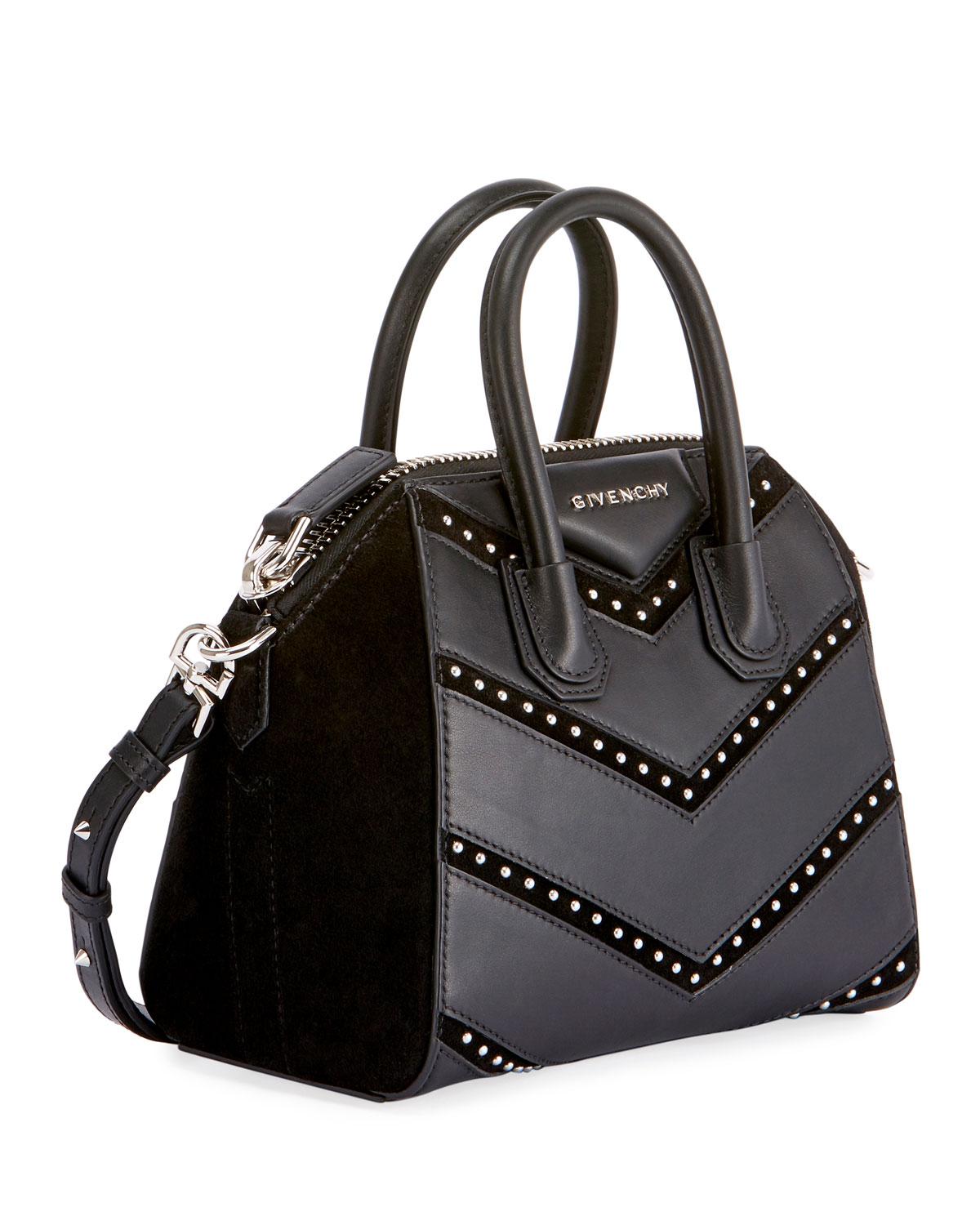 Givenchy Leather Antigona Mini Studded Chevron Satchel Bag in Black - Lyst