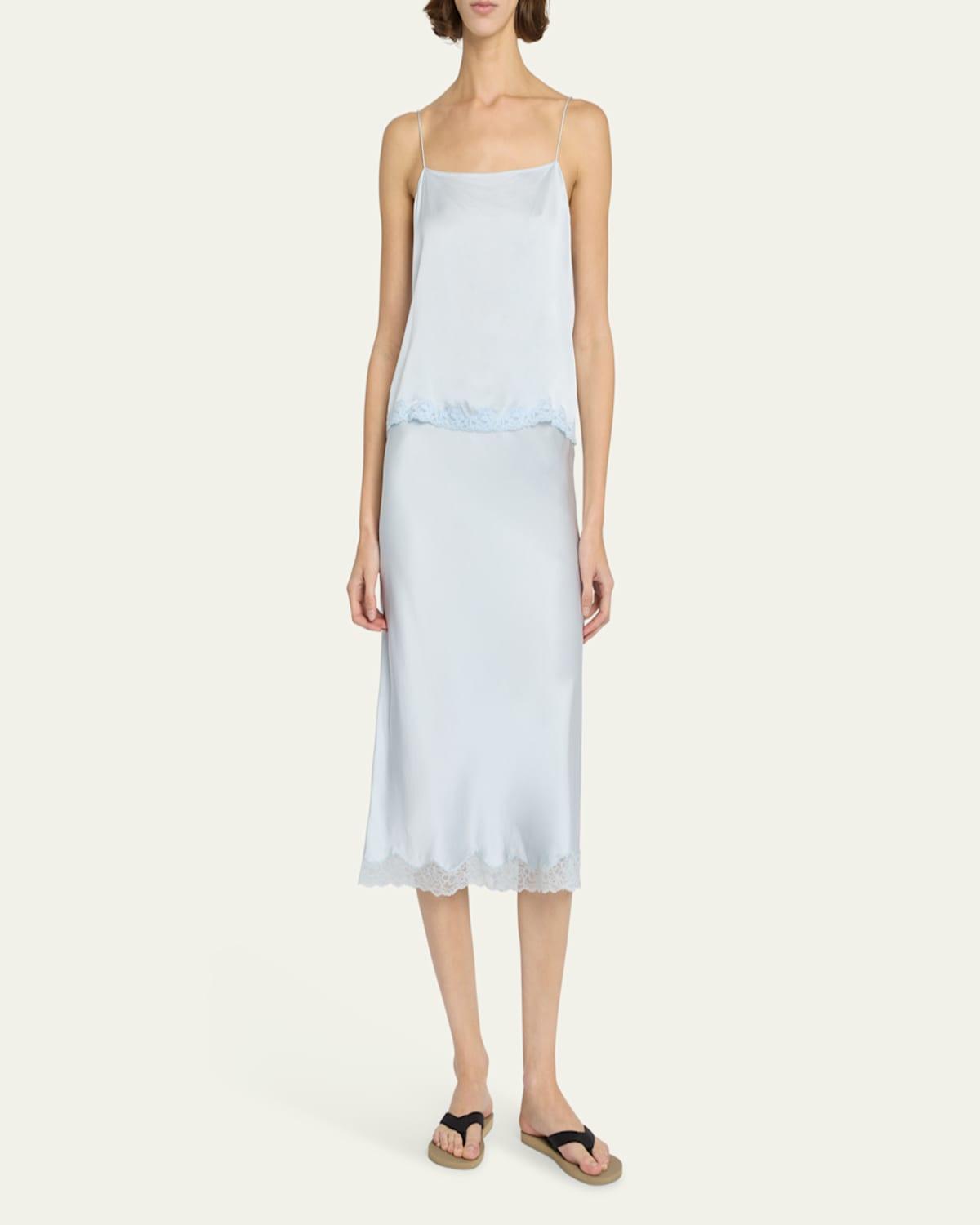 The Row Irene Silk Slip Skirt in White | Lyst