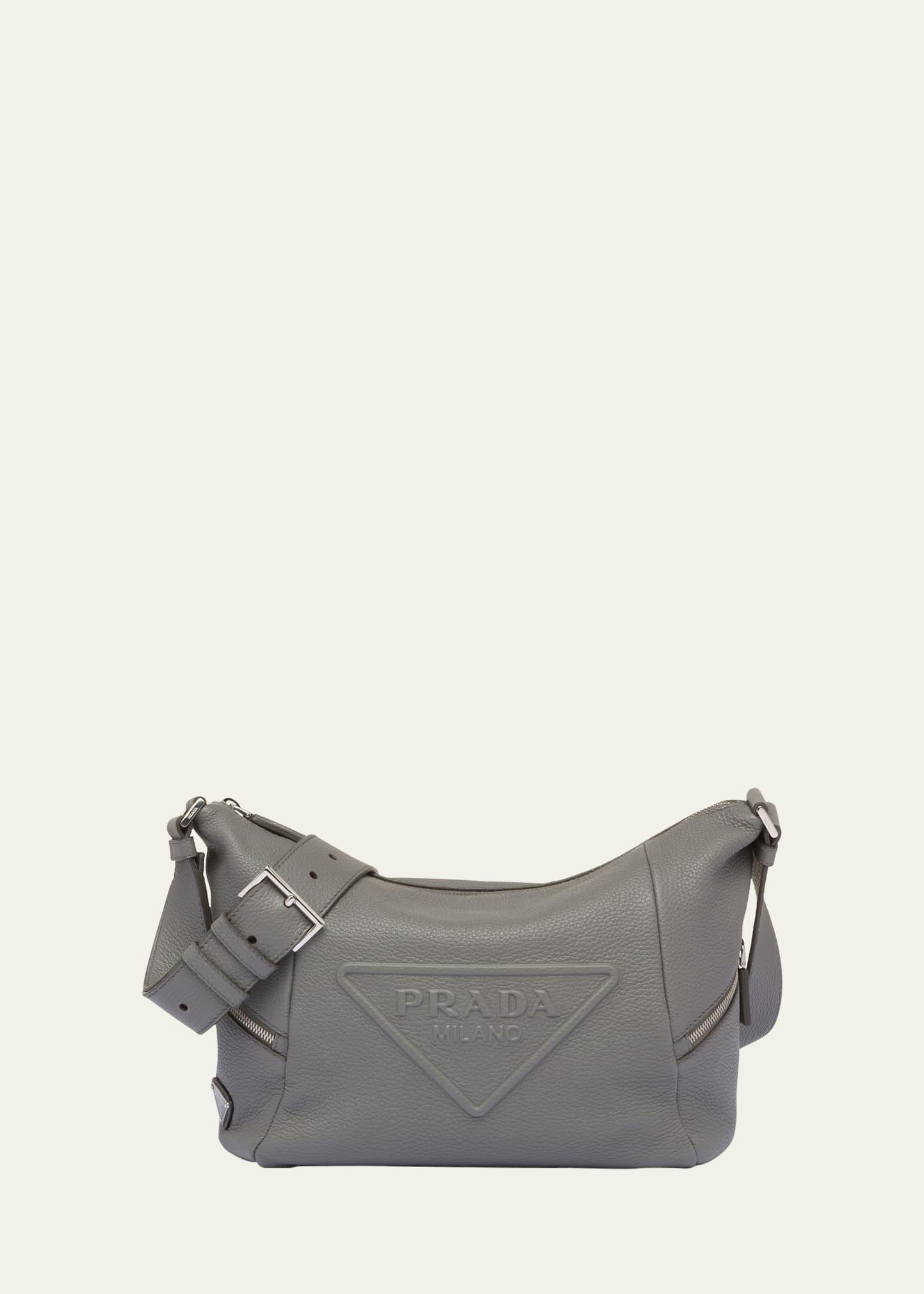 Prada Embossed Logo Leather Shoulder Bag in Gray for Men Lyst