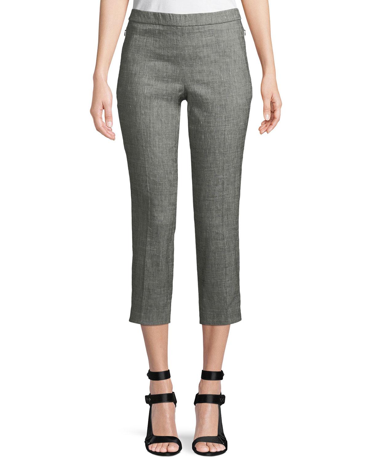 Theory Linen Basic Sharkskin Pull-on Cropped Pants in Black - Lyst