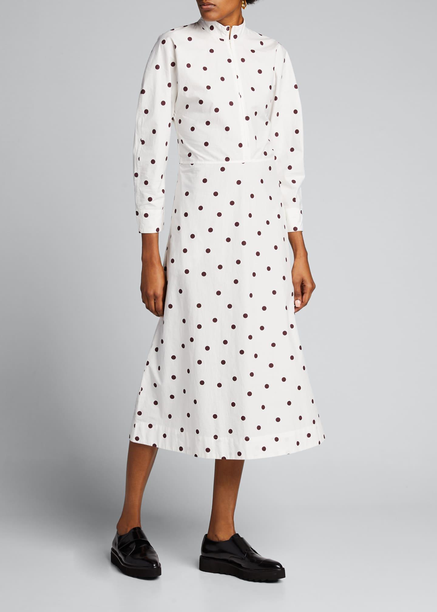 Ganni Cotton Polka Dot Poplin Long-sleeve Midi Dress in White Pattern