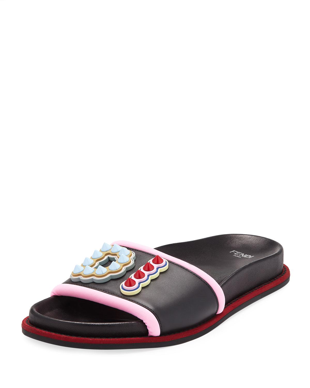 Fendi Leather Fun Fair Flat Slide Sandal in Black Lyst