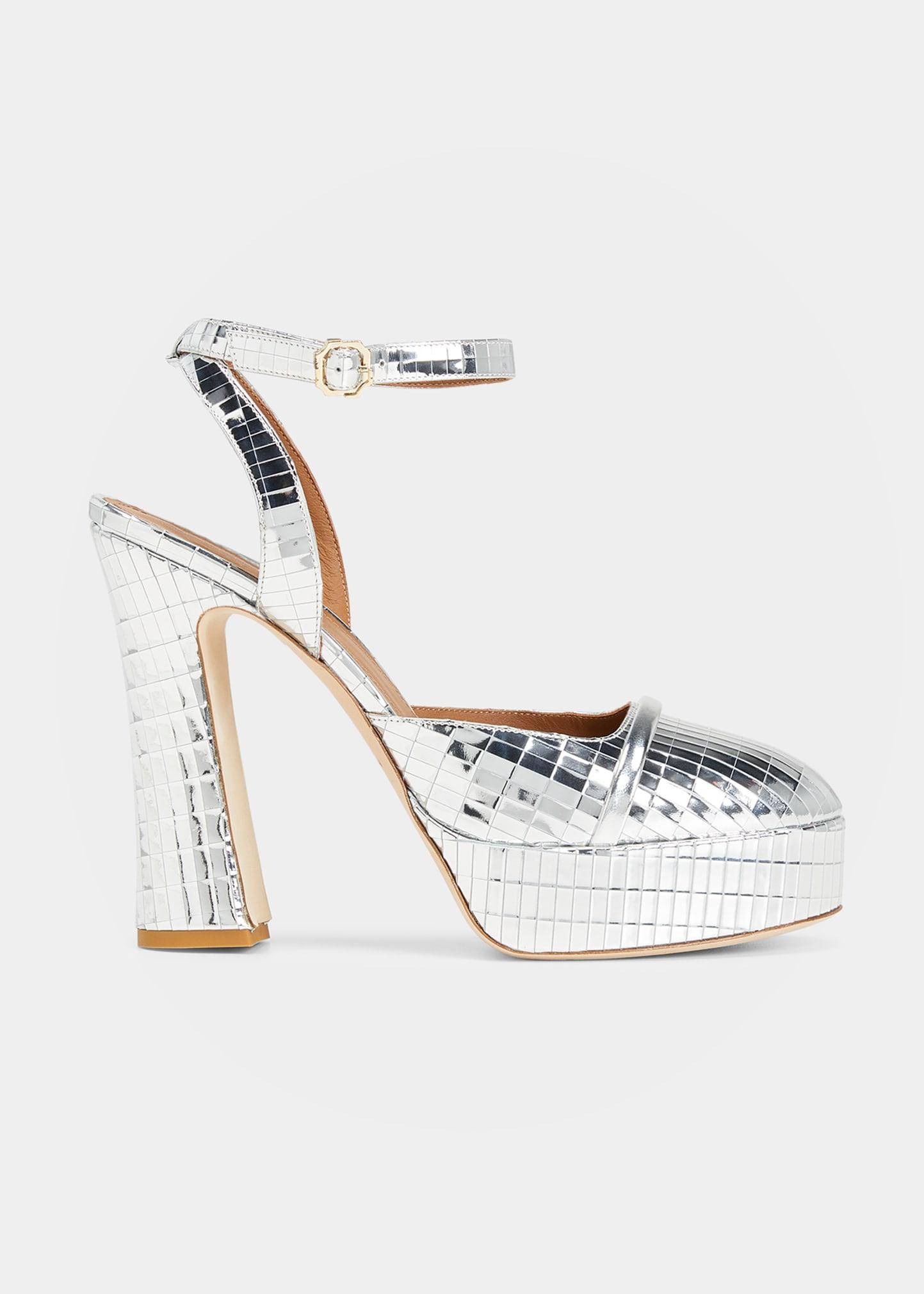 Malone Souliers Mora Mirror Ankle-strap Platform Pumps in White | Lyst