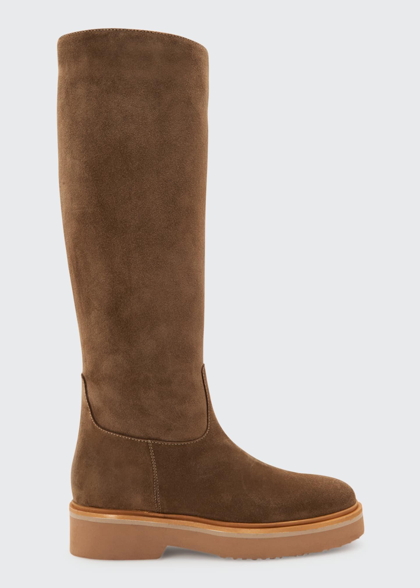 Aquatalia Milana Suede Tall Flat Boots in Brown Lyst