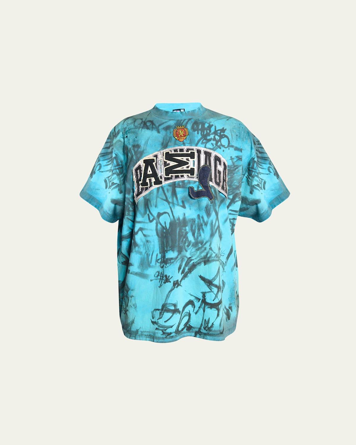 Balenciaga Oversized Graffiti Skater T-Shirt in Blue for Men