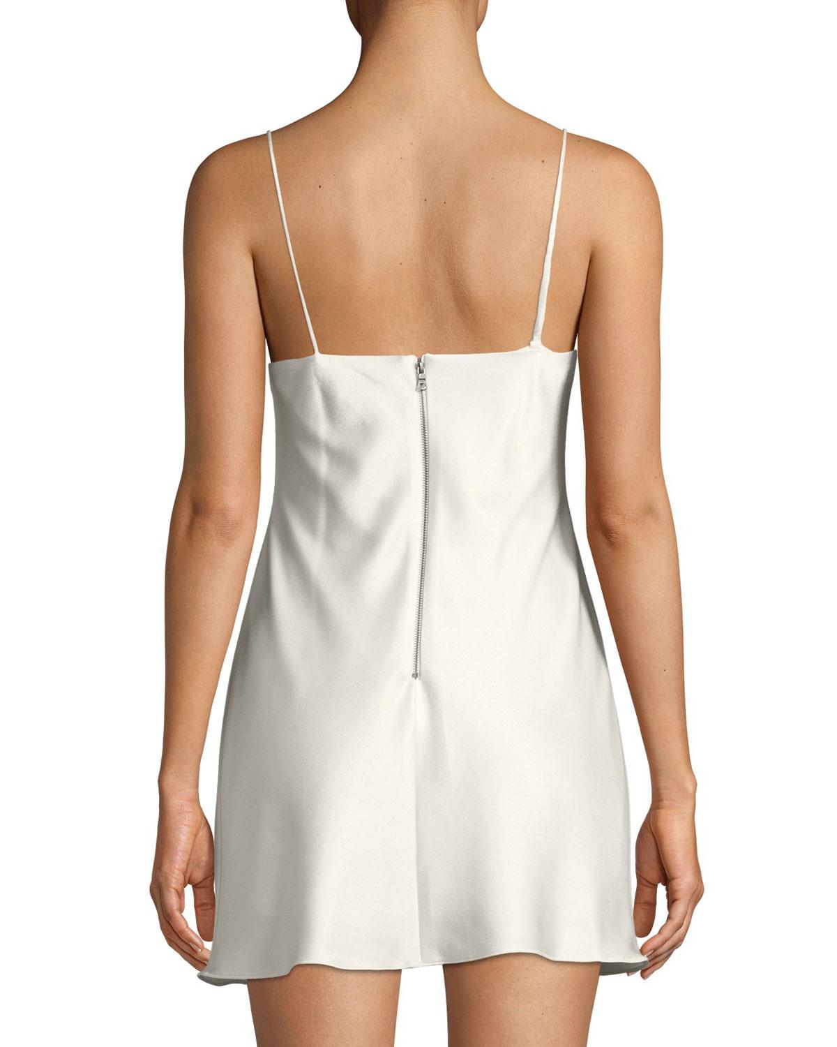 white satin mini slip dress