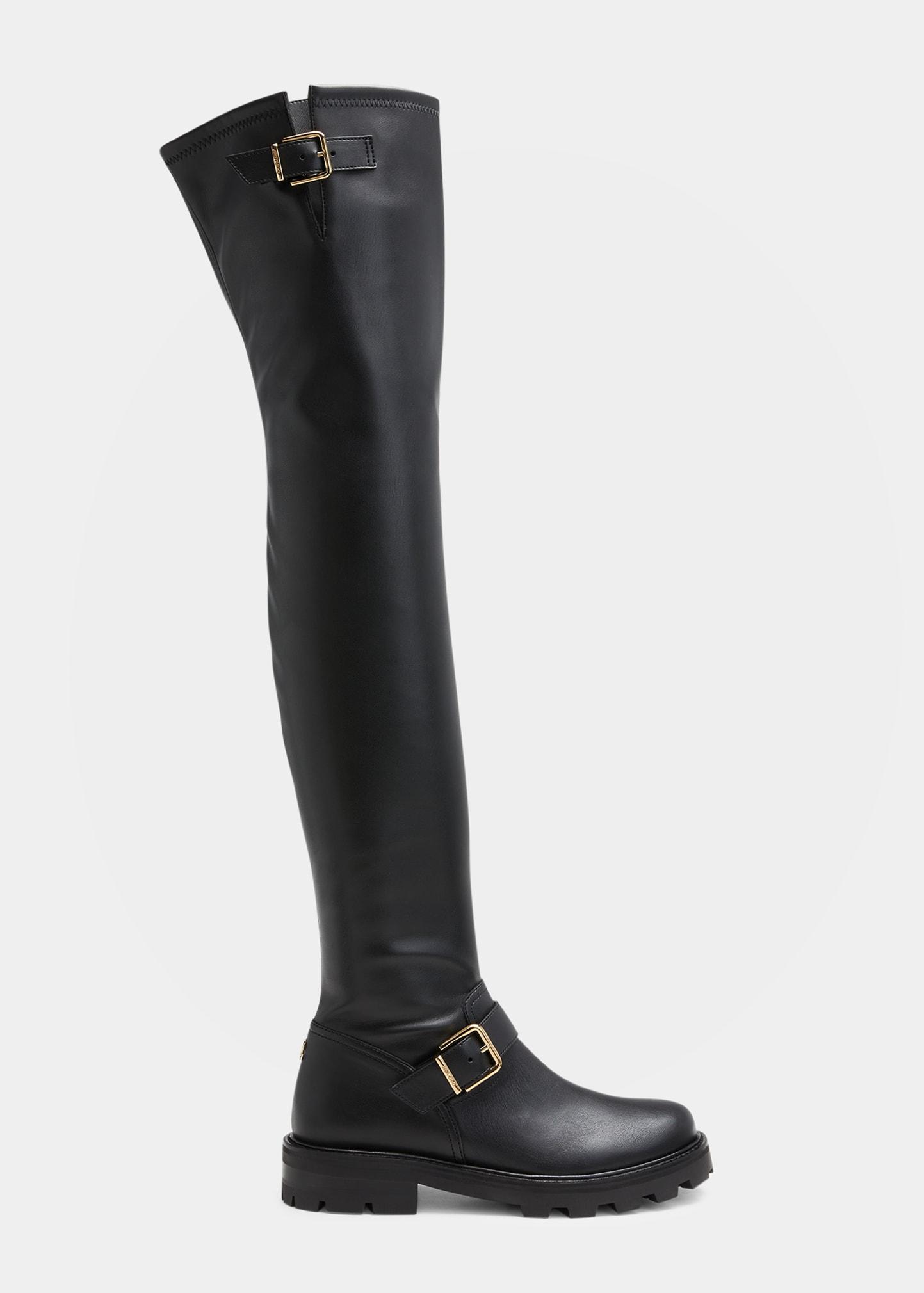Jimmy Choo Leather Over-the-knee Biker Boots in Black | Lyst
