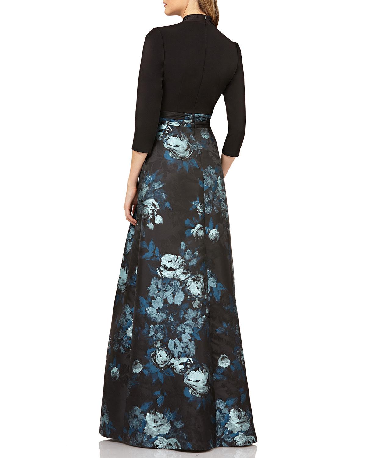 Kay Unger Synthetic Crepe Jumpsuit W/ Floral Skirt Overlay in Black - Lyst