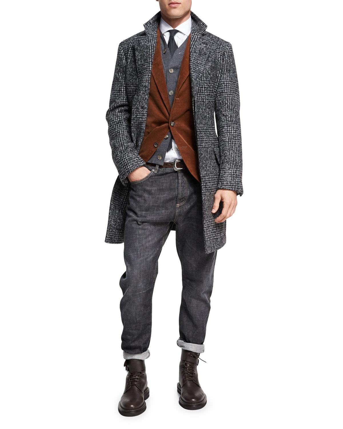Brunello Cucinelli Glen Plaid Alpaca Single-breasted Coat ...
