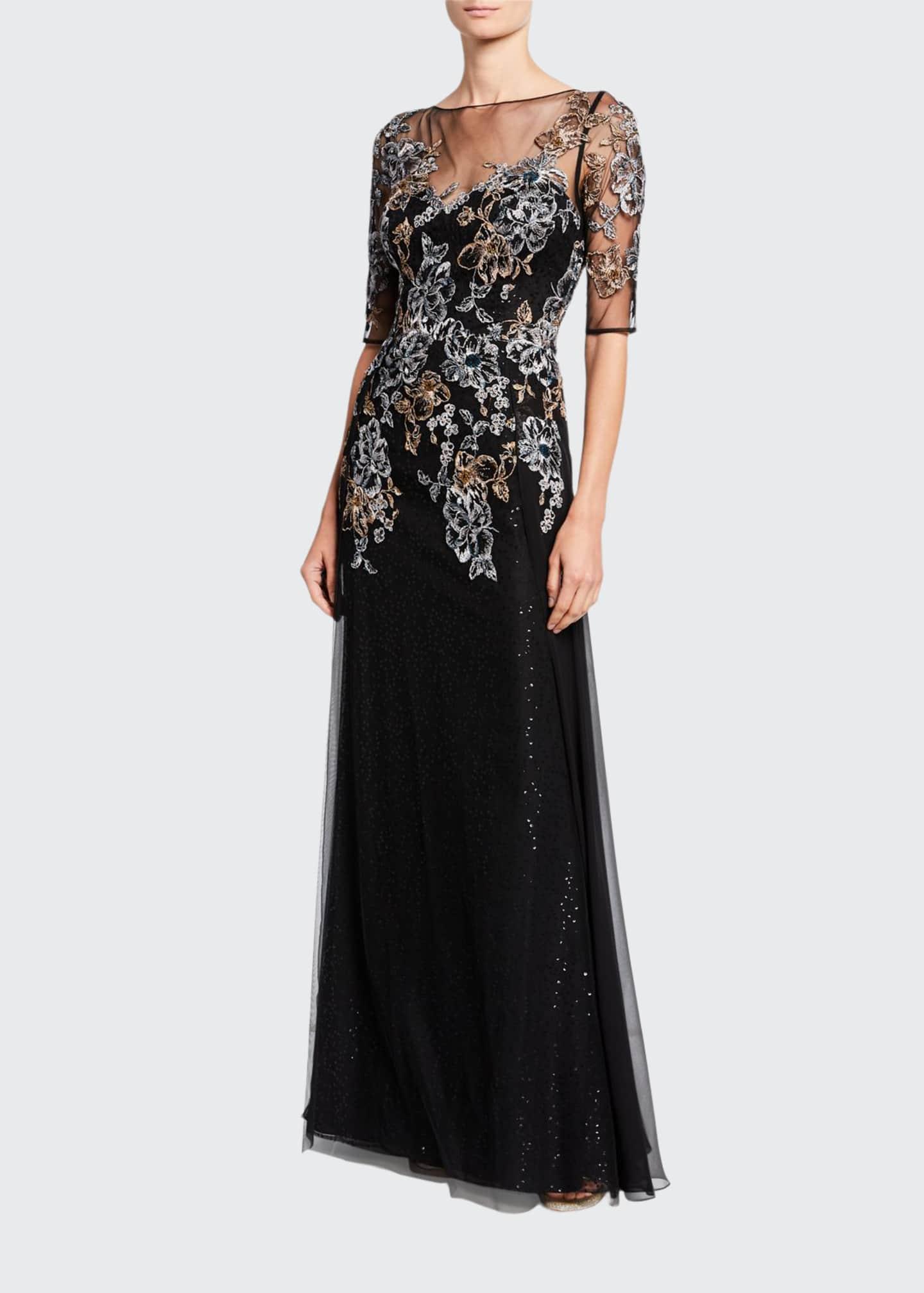 teri jon sequin overlay gown