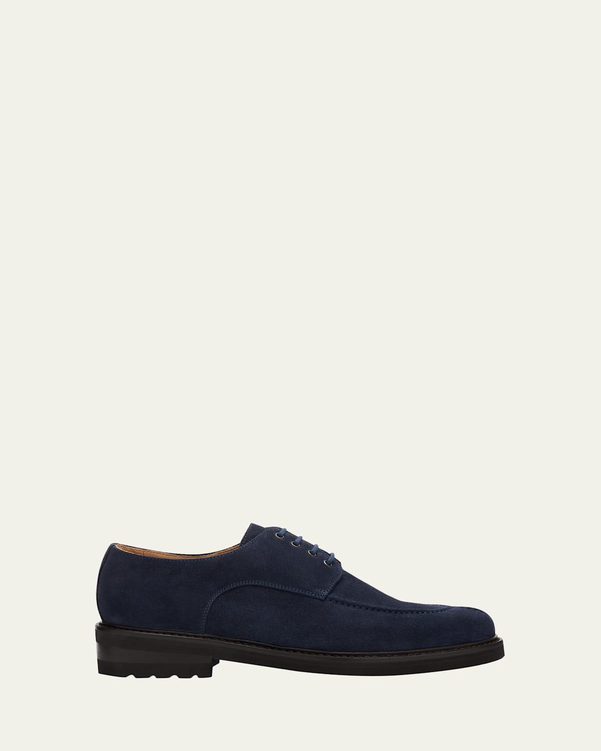 Bergdorf Goodman Suede Apron-Toe Derby Shoes in Blue for Men  display picture 2