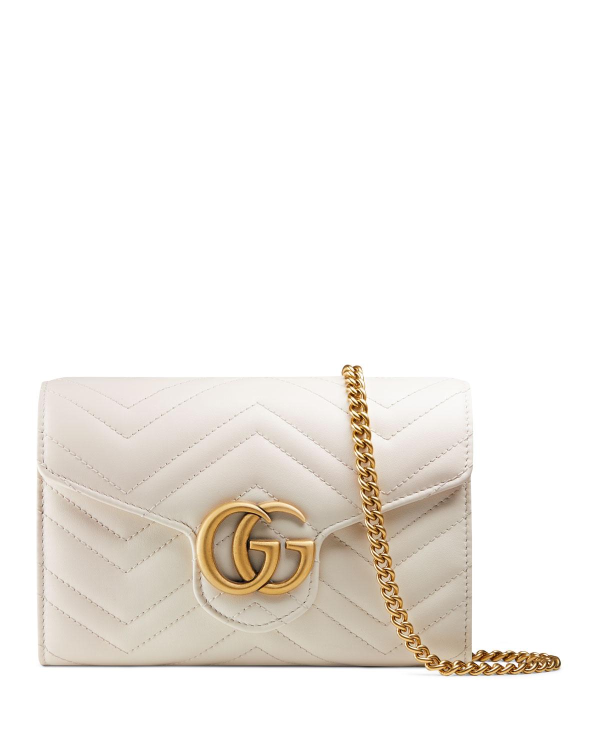 Gucci Gg Marmont Matelassé Leather Wallet On A Chain in White - Lyst