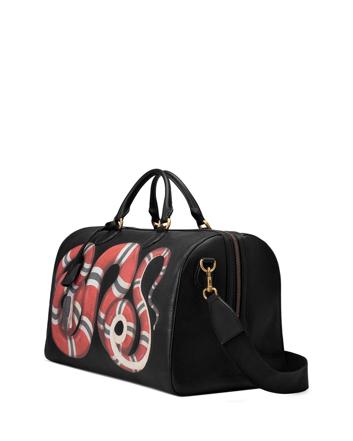 Gucci Leather Men&#39;s King Snake-print Duffel Bag in Black for Men - Lyst