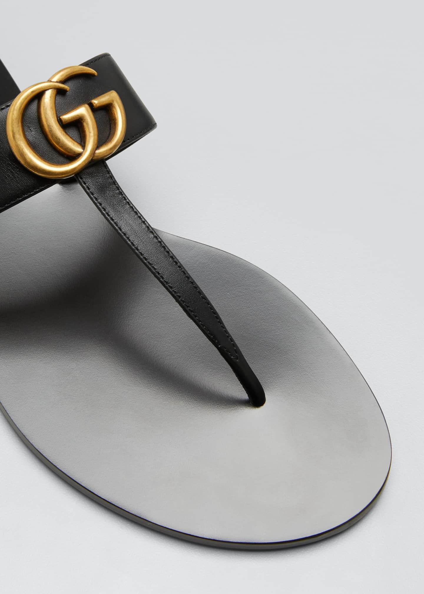 Gucci Flat Marmont Leather Thong in Black/Black (Black) Lyst