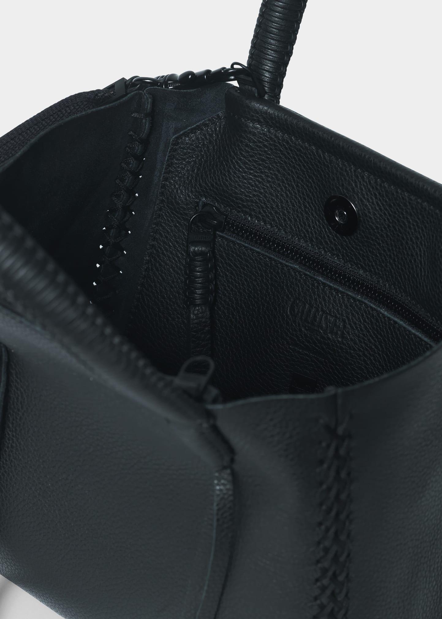 Callista Mini Braided Leather Tote Bag in Black