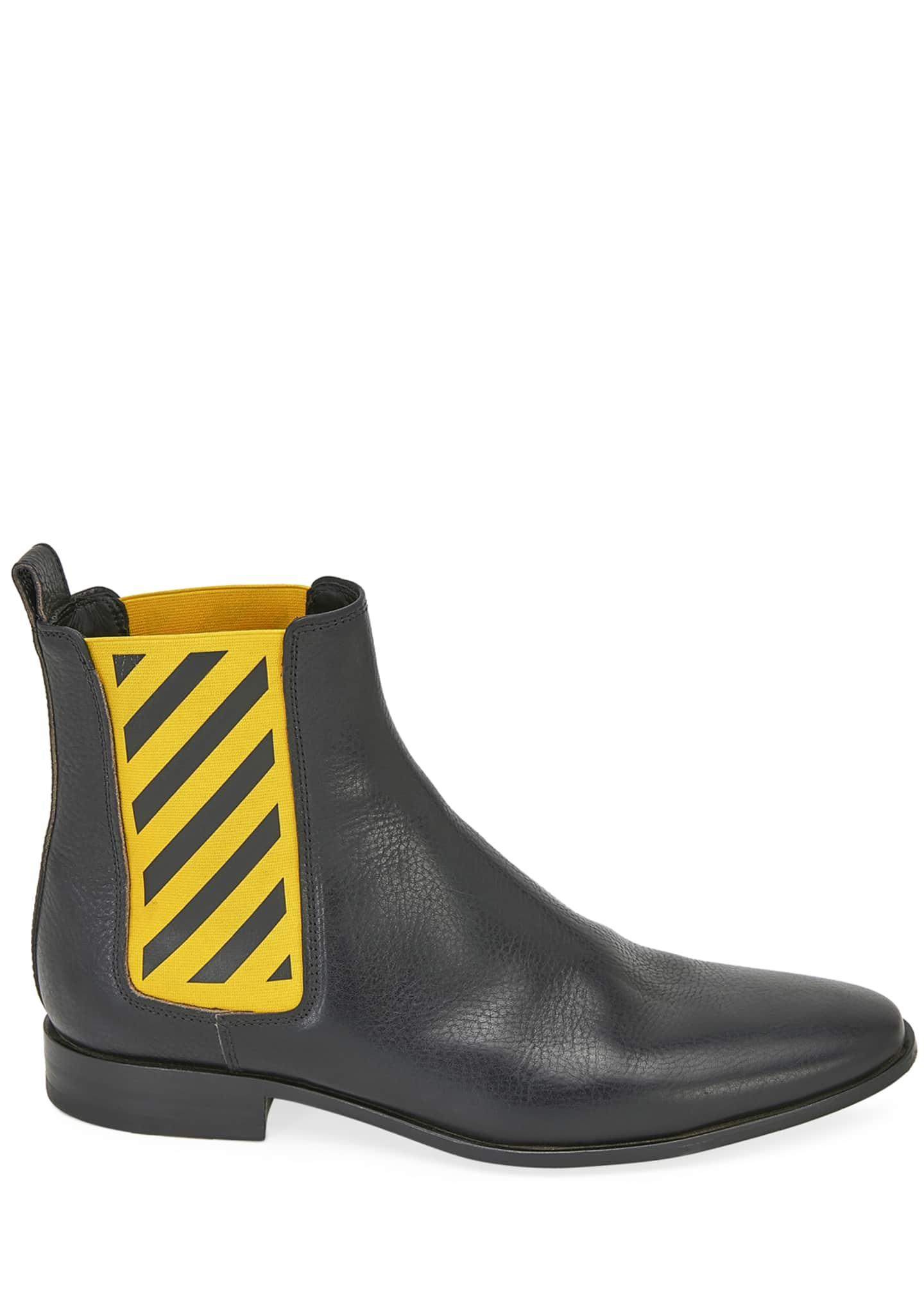 Leather Black And Yellow Chelsea Boots 