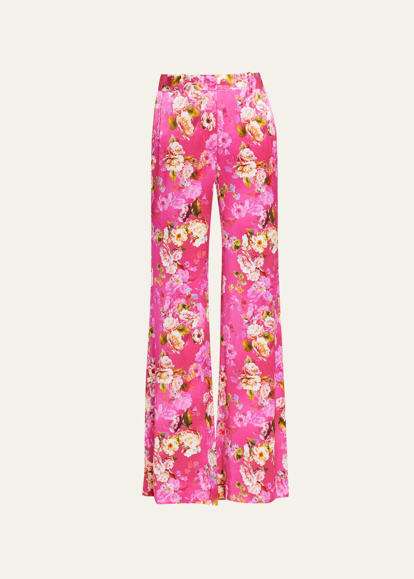 L'Agence Floral Satin Pilar Wide-leg Pants in Pink